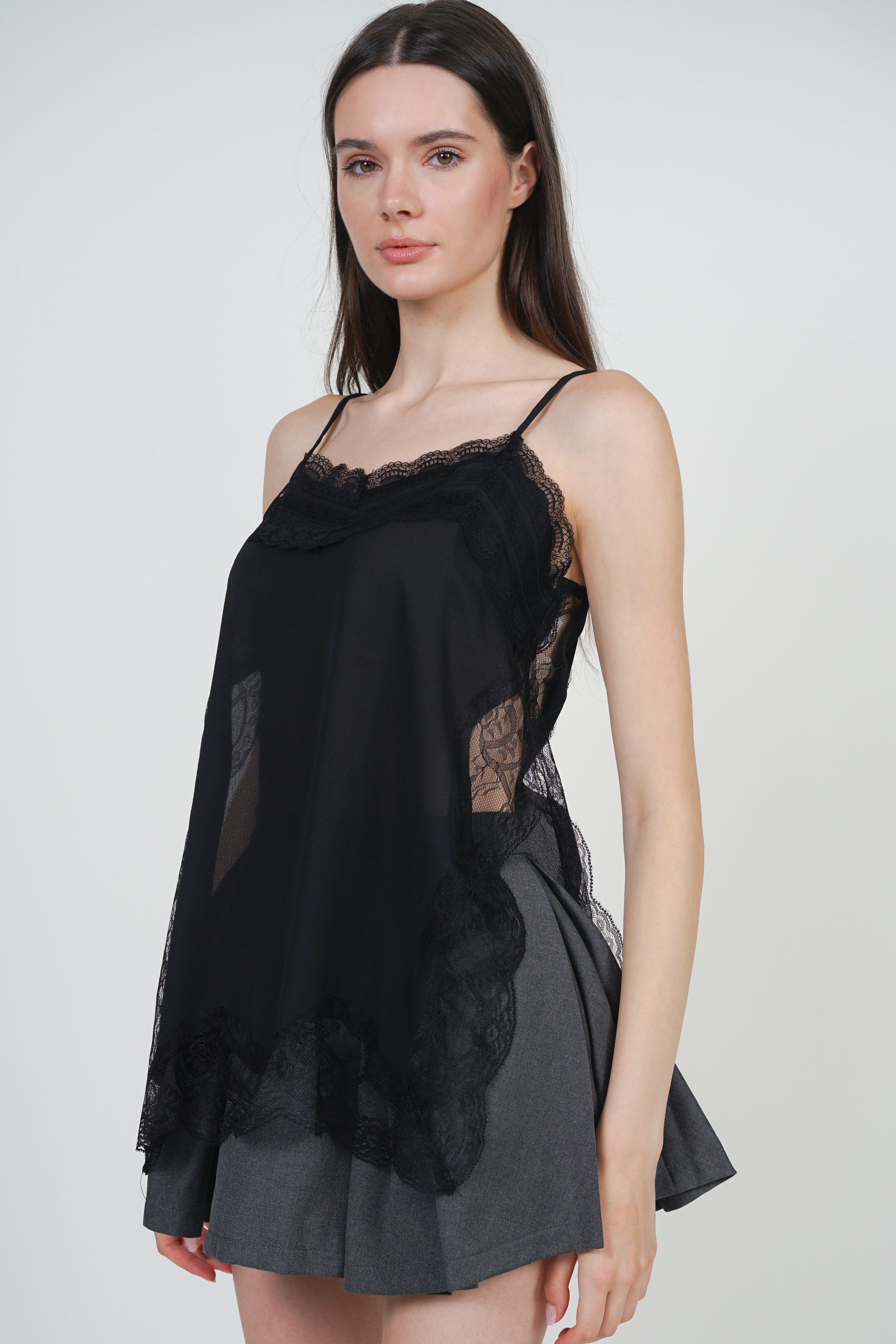 Patchwork Camisole Lace Top in Black