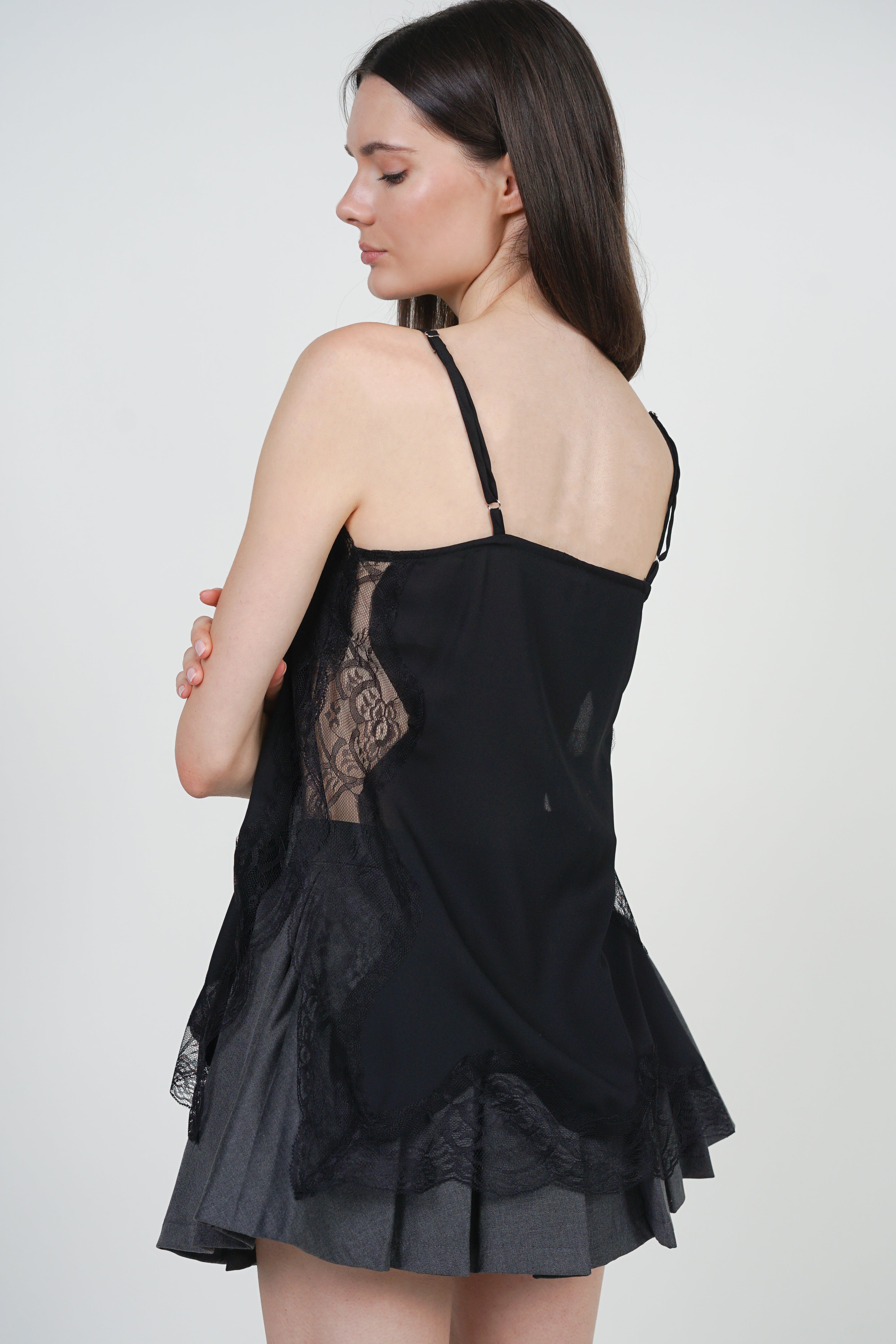 Patchwork Camisole Lace Top in Black