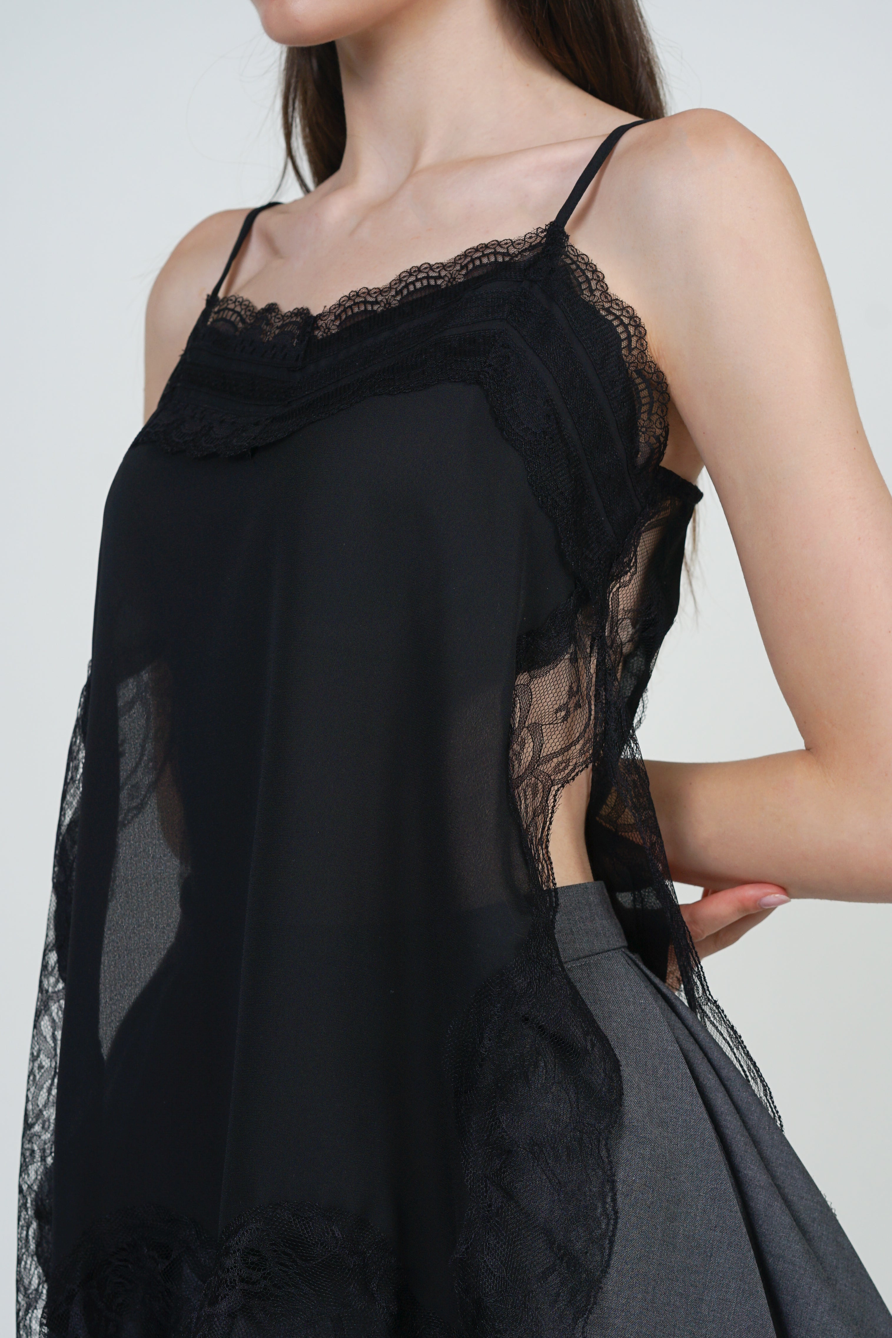 Patchwork Camisole Lace Top in Black