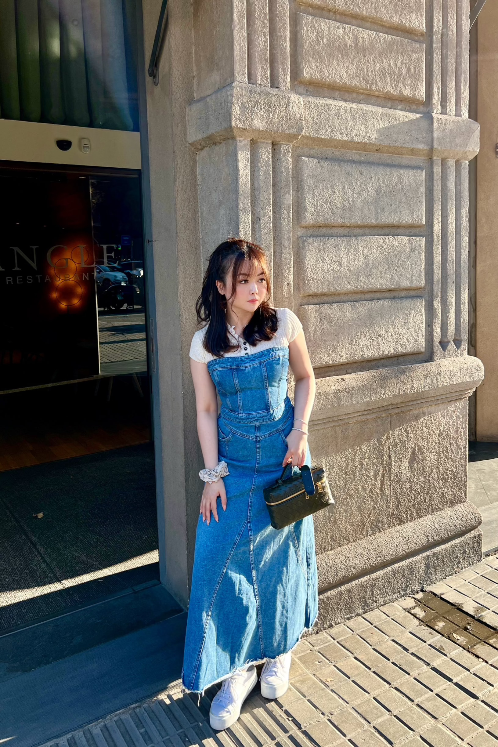 2-Way Panel Midi Denim Dress in Blue
