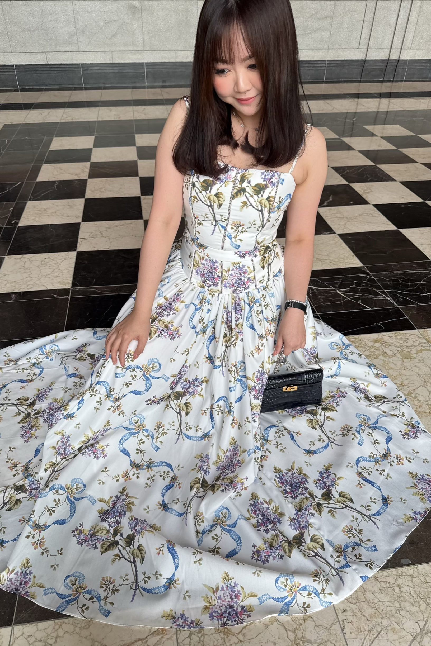 Panel Maxi Dress in White Floral