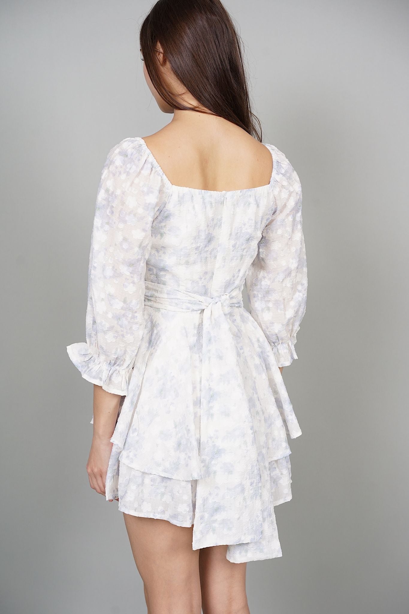 Renee Puffy Ruffled Romper in Blue Floral