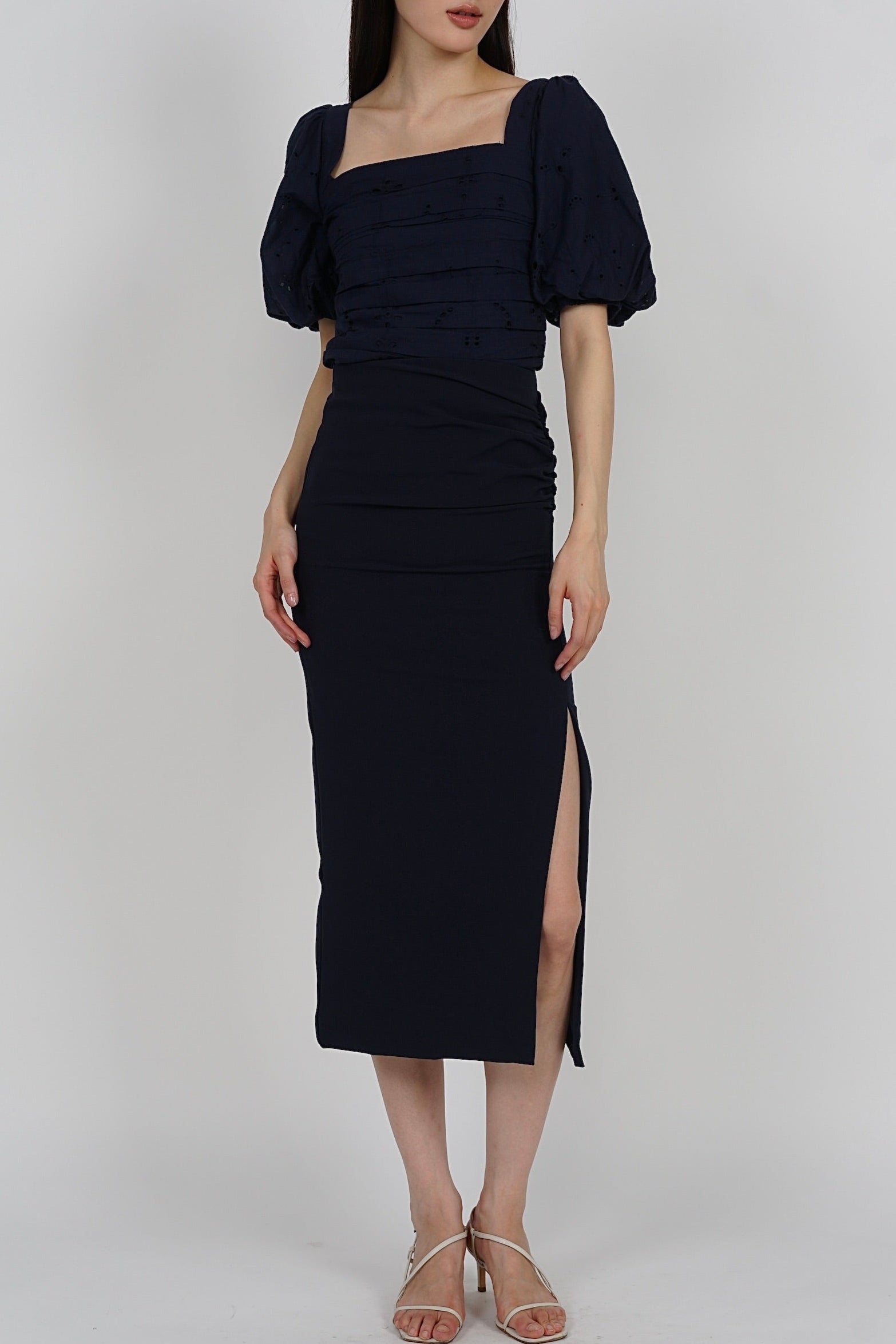 Reine Side Ruched Skirt in Midnight