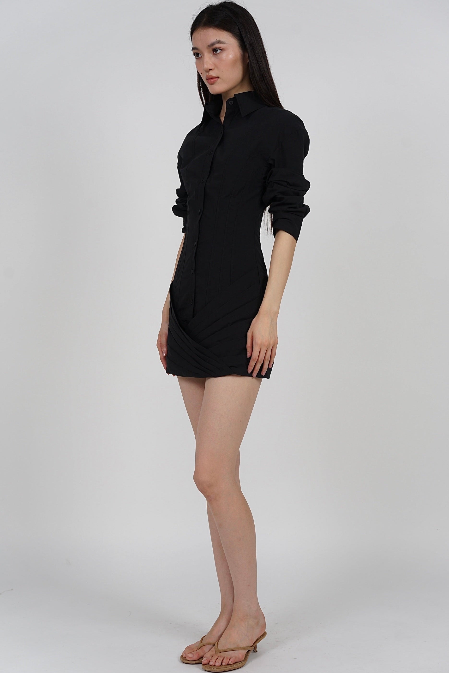 Buttoned Shirt Dress in Black