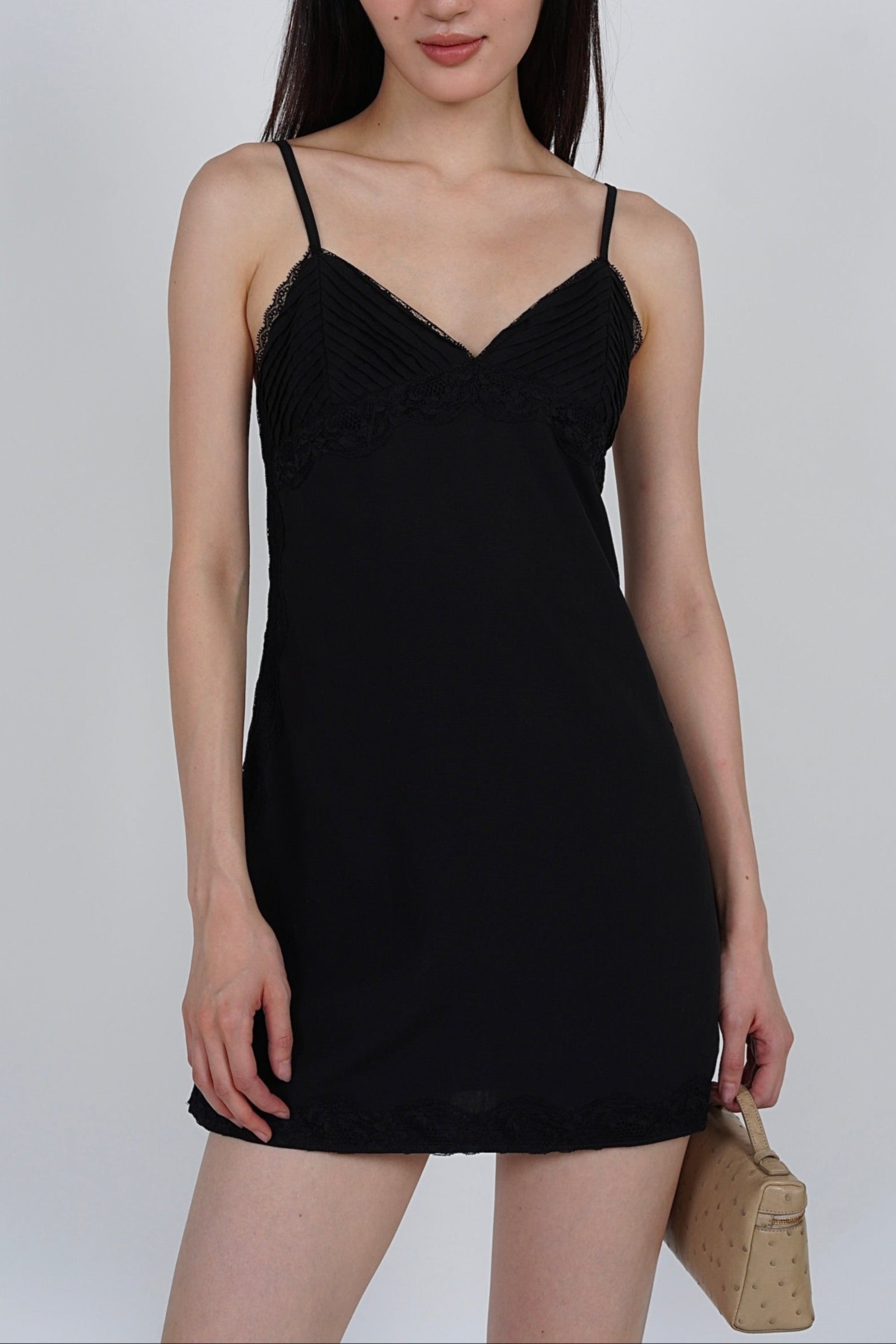 Cami Pintuck Mini Dress in Black