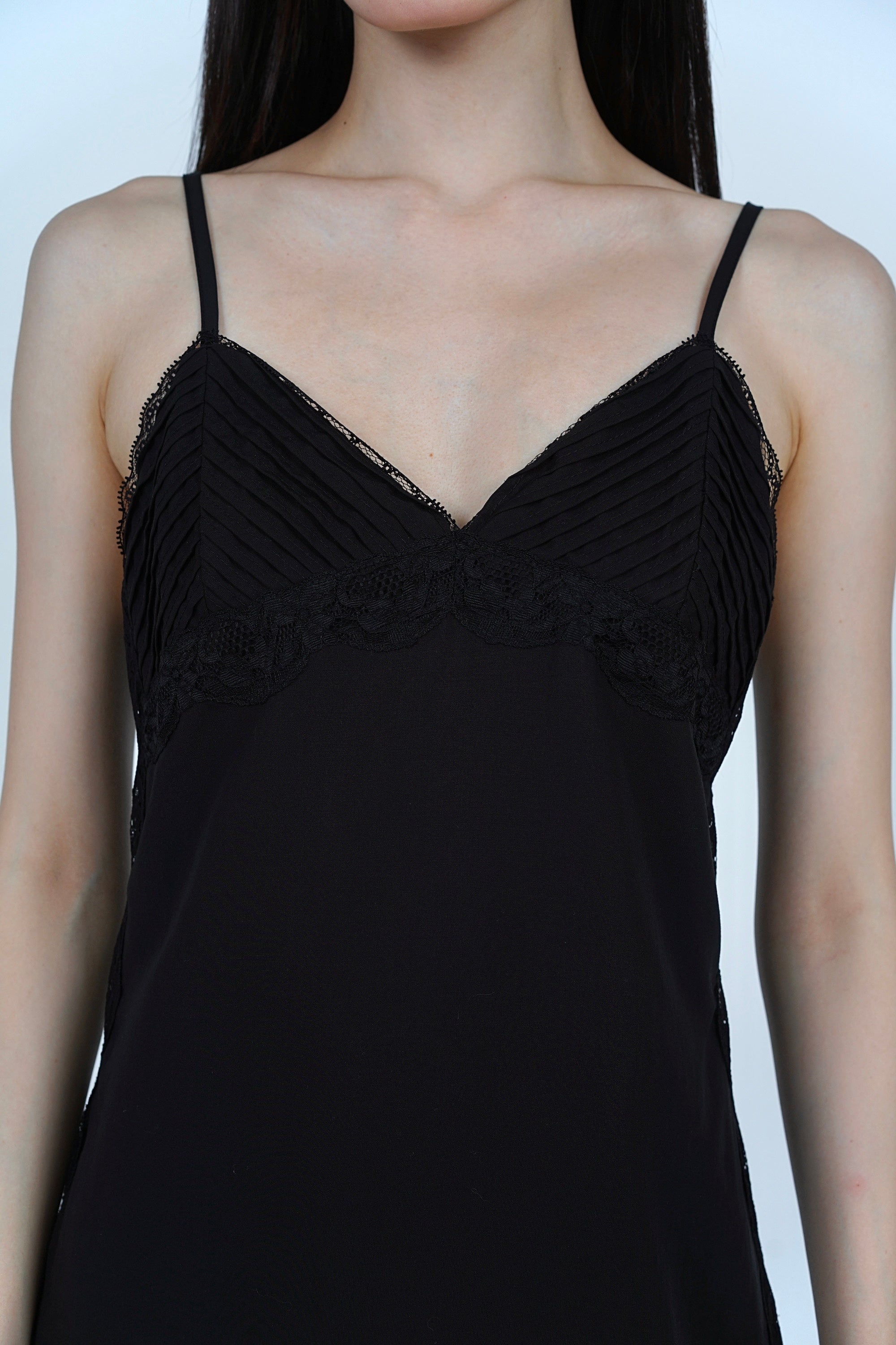 Cami Pintuck Mini Dress in Black