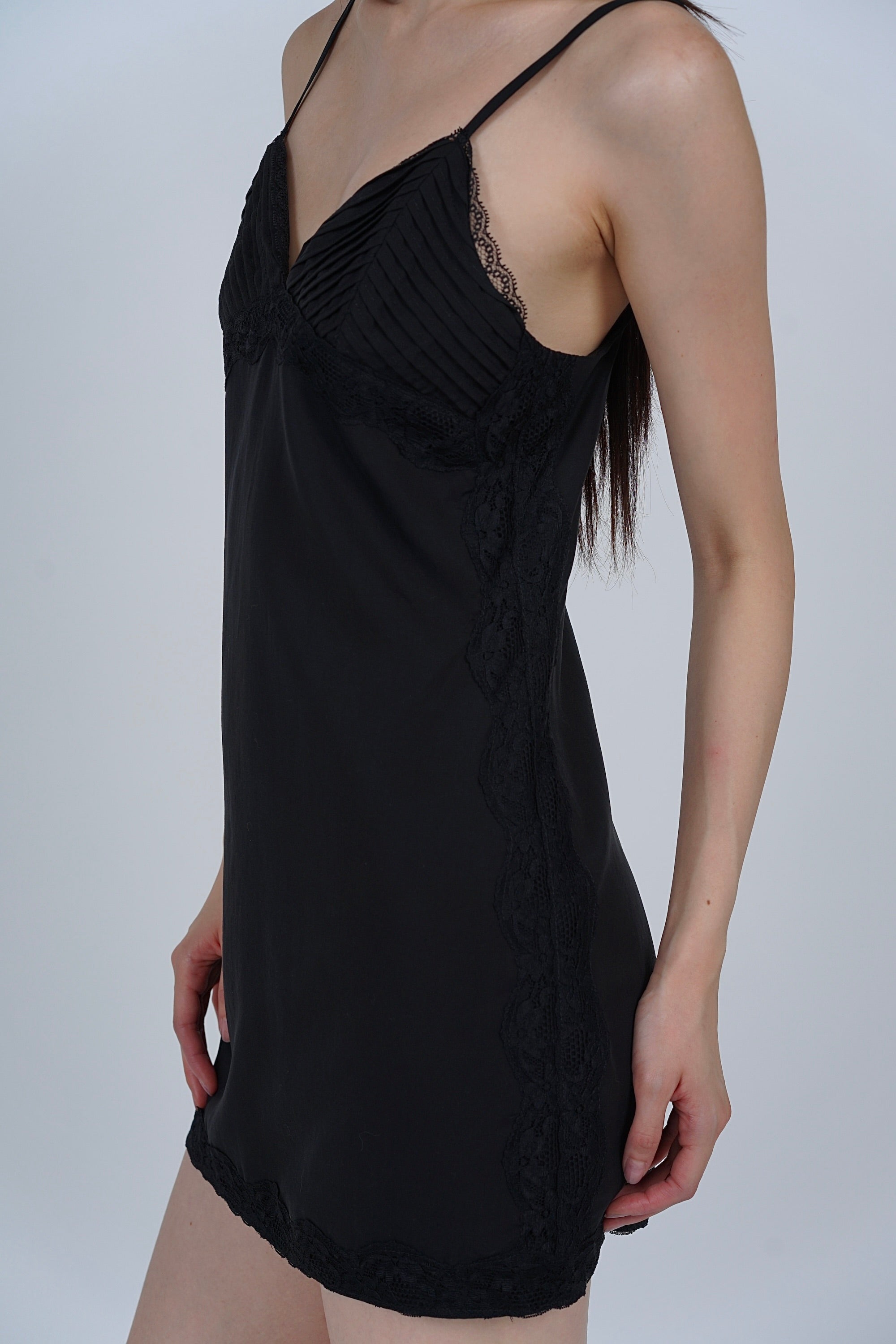 Cami Pintuck Mini Dress in Black
