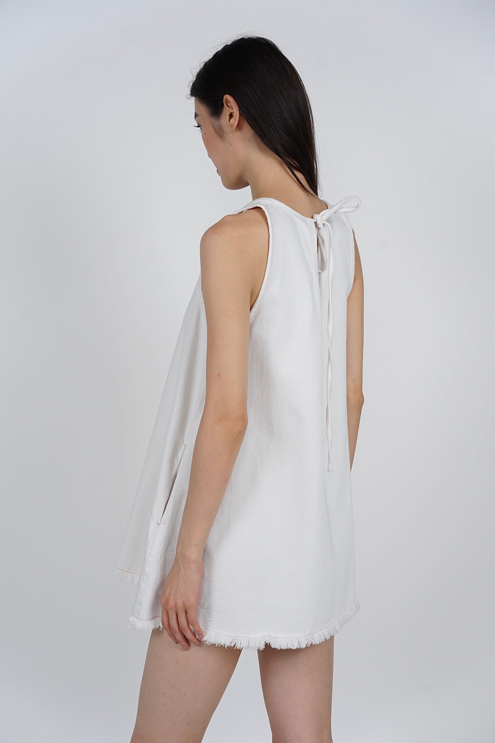 Sleeveless A-Line Flare Dress in Denim White