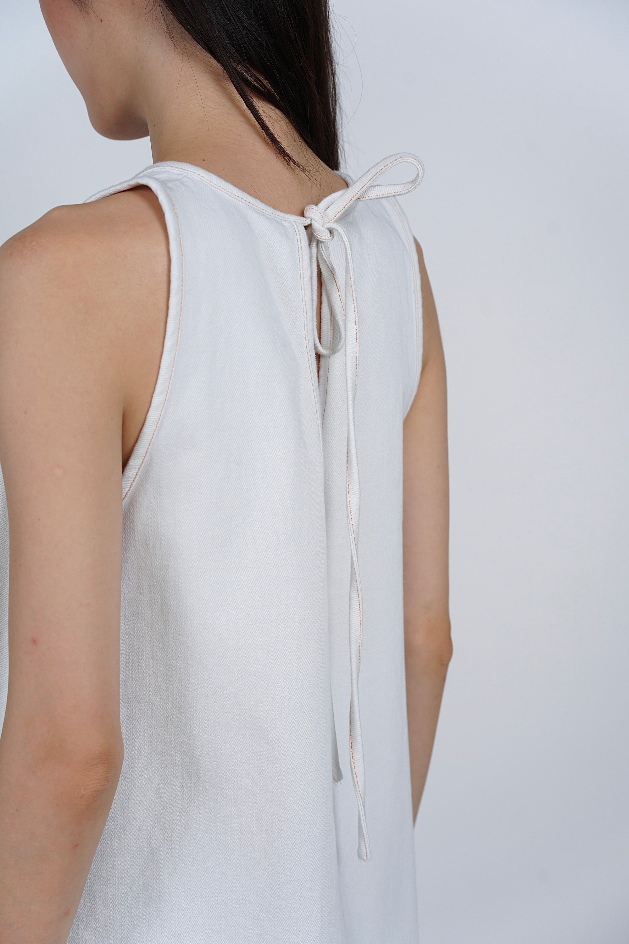 Sleeveless A-Line Flare Dress in Denim White