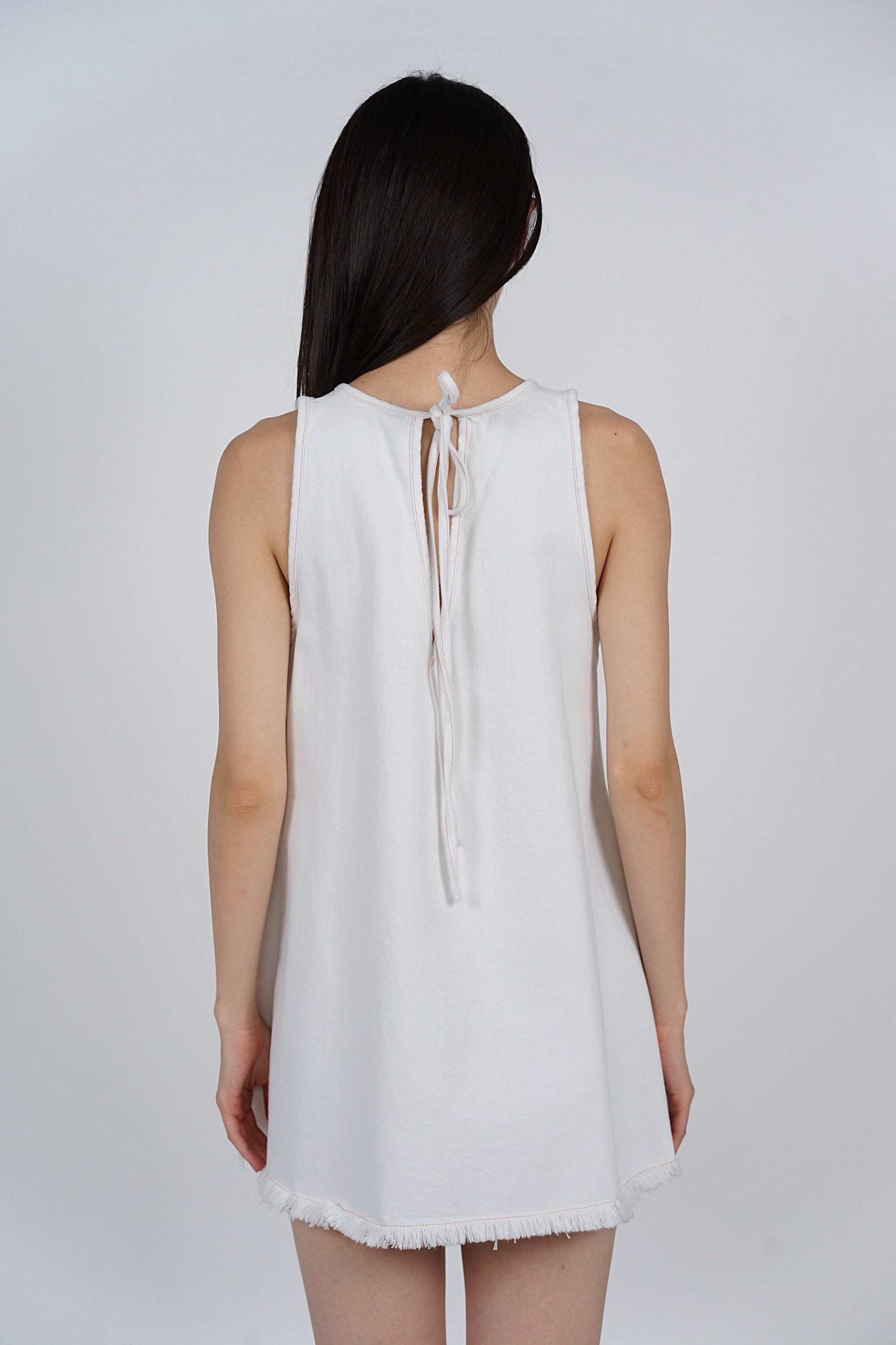 Sleeveless A-Line Flare Dress in Denim White