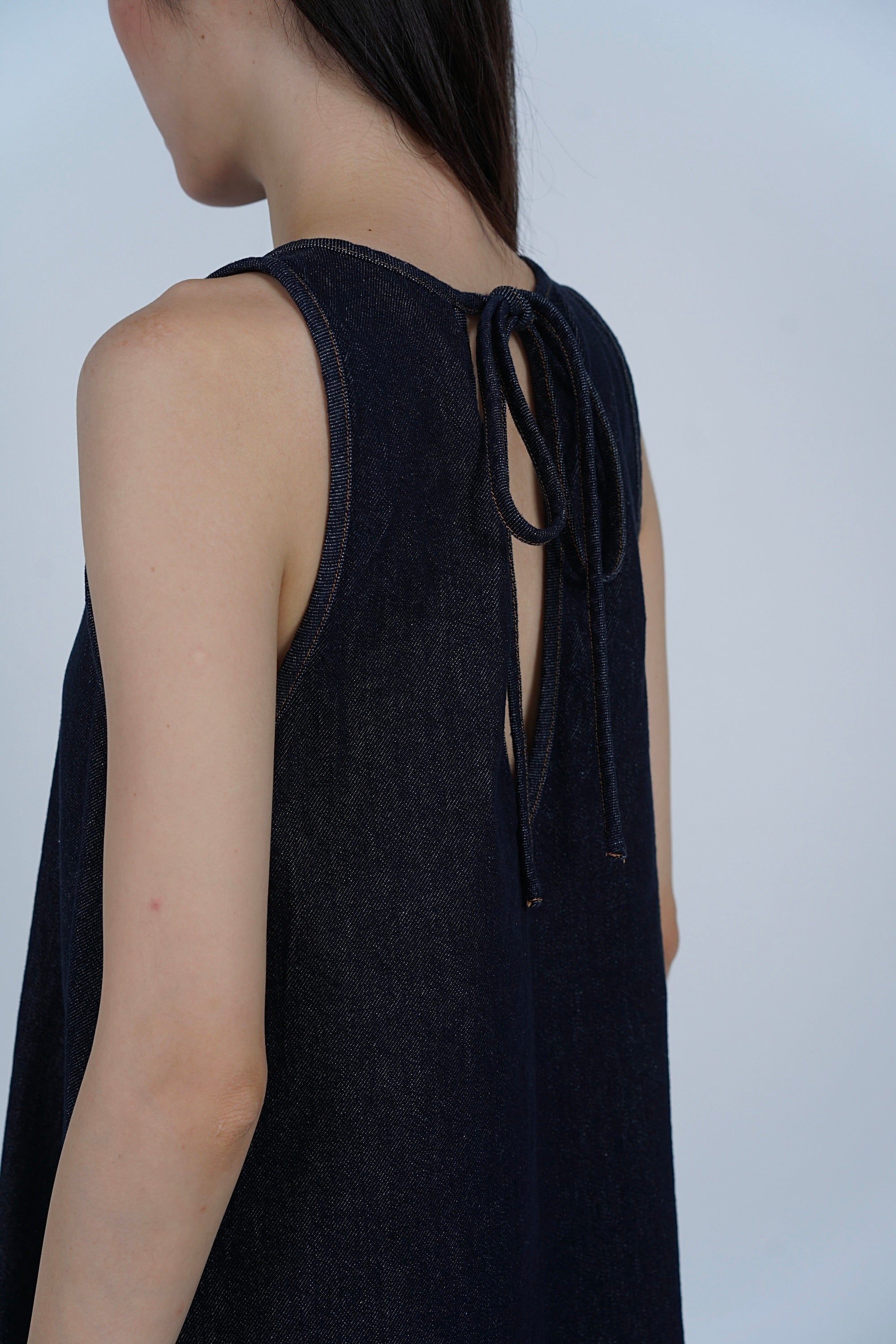 Sleeveless A-Line Flare Dress in Denim Blue