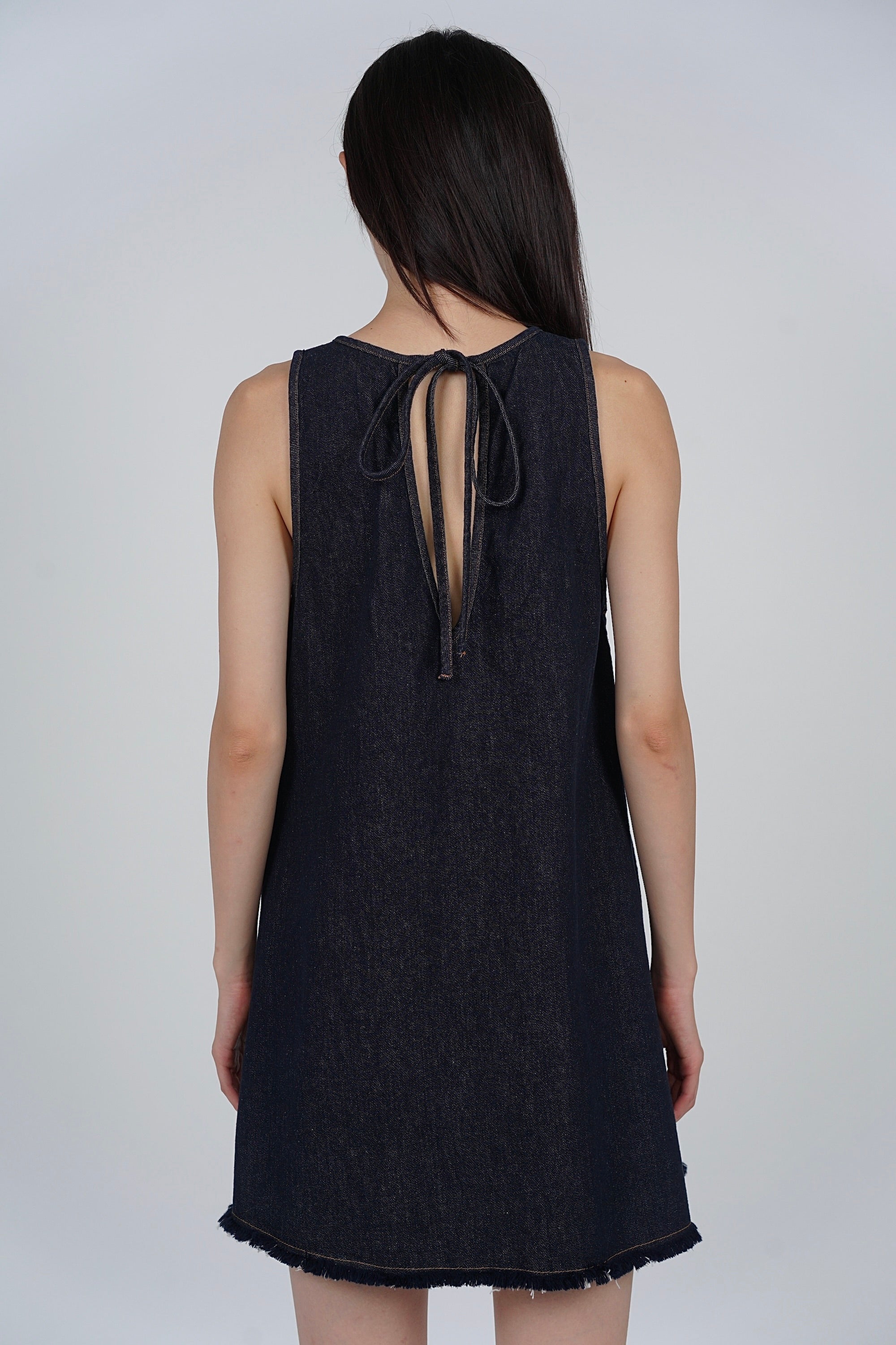 Sleeveless A-Line Flare Dress in Denim Blue