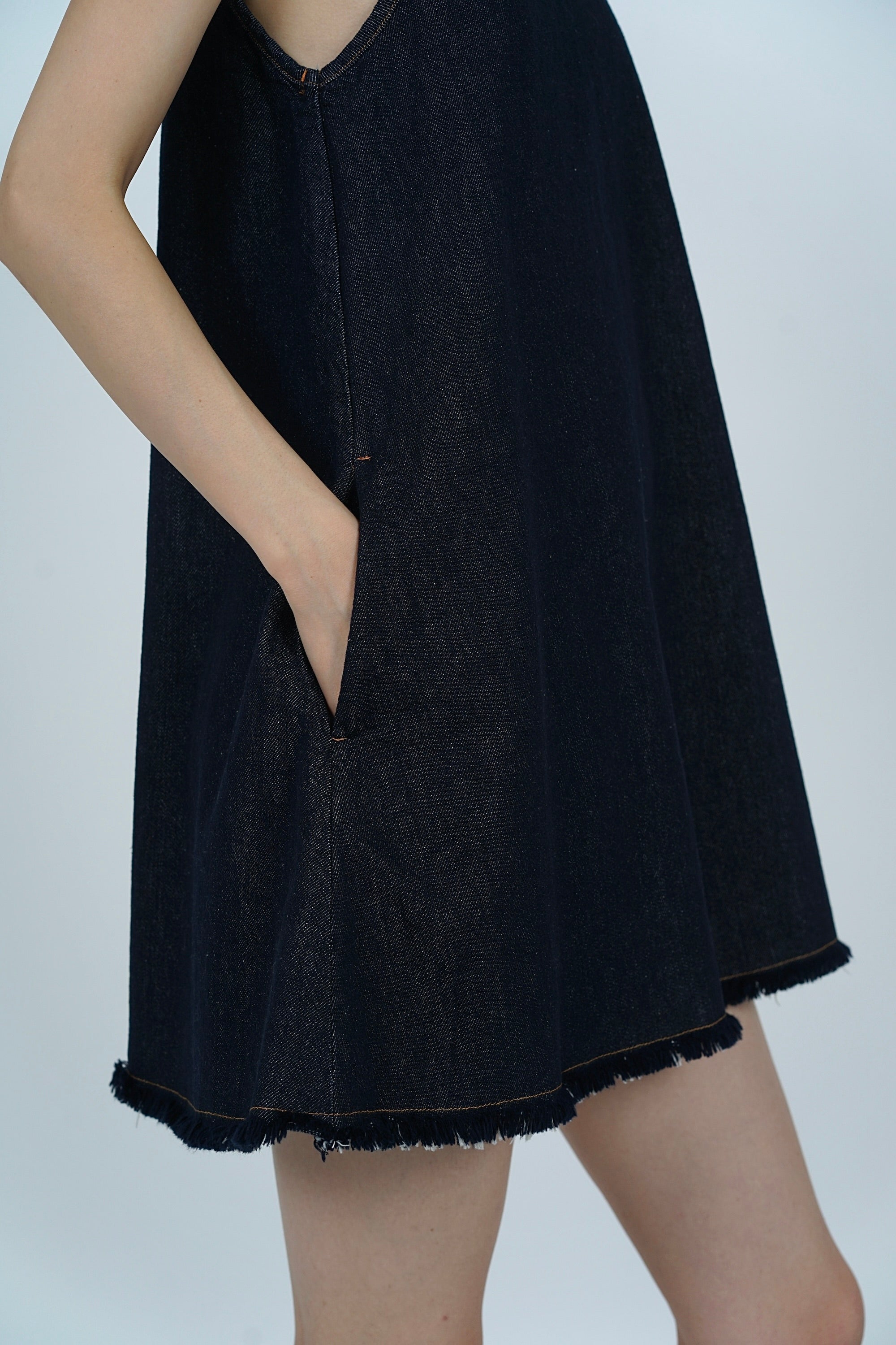 Sleeveless A-Line Flare Dress in Denim Blue