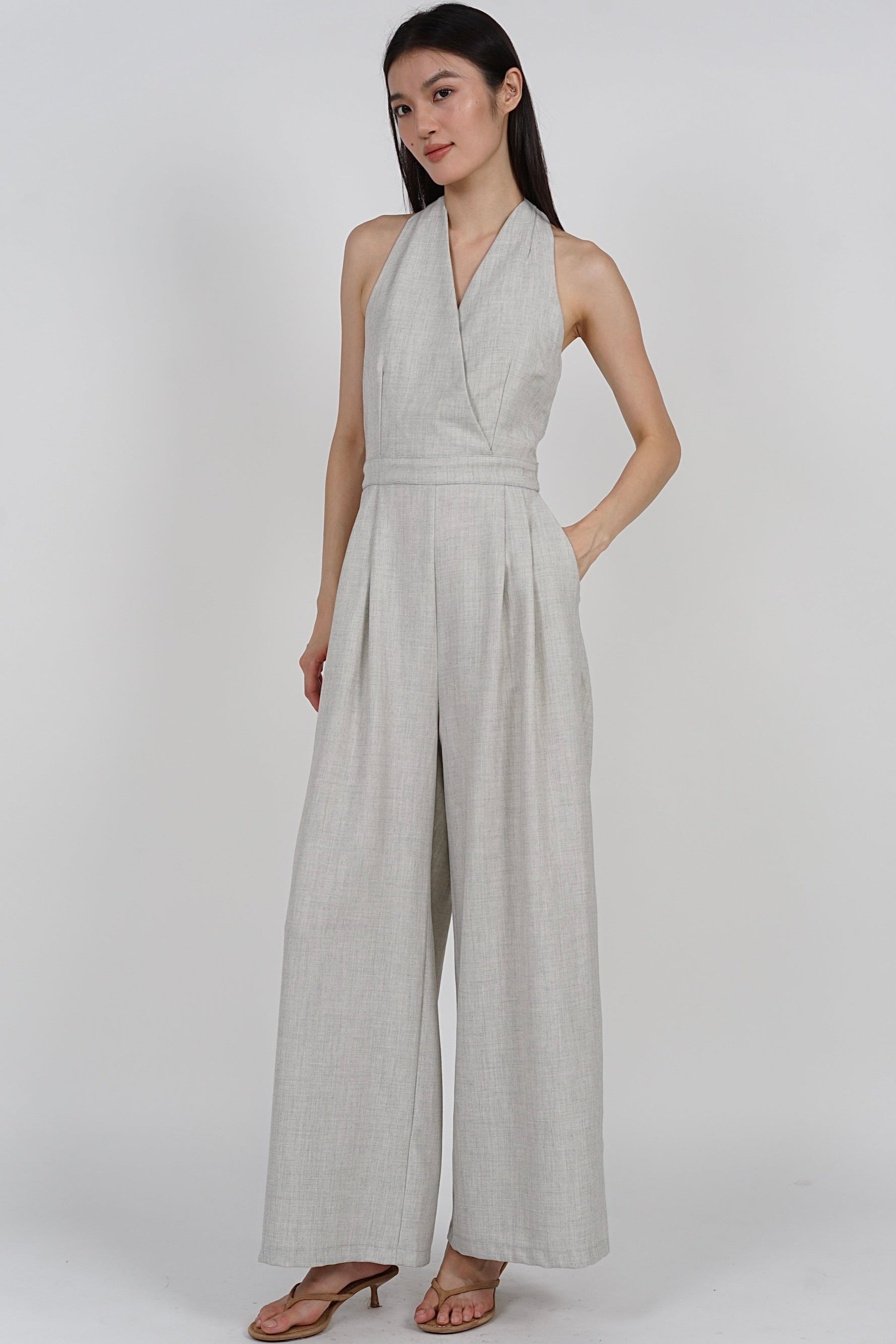 Bare-Back Wrap Jumpsuit in Oat