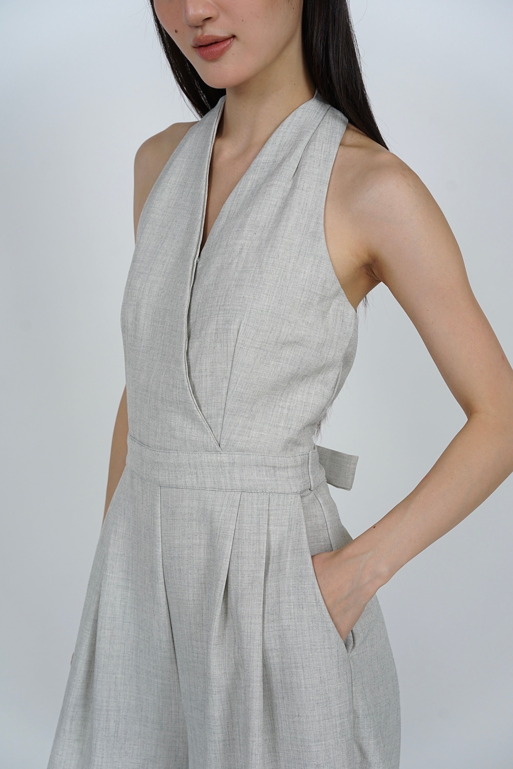 Bare-Back Wrap Jumpsuit in Oat