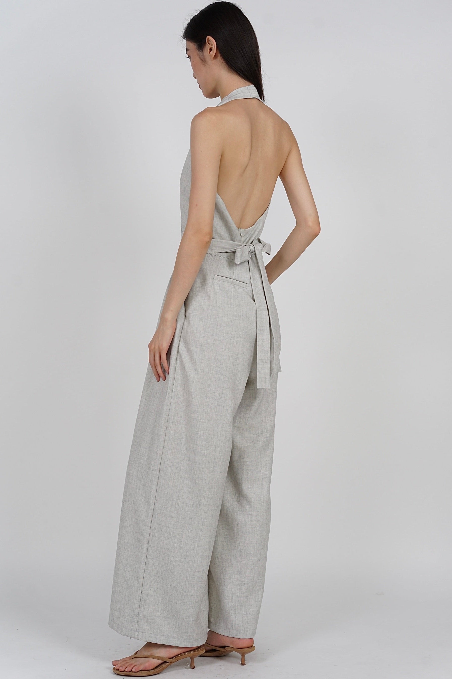 Bare-Back Wrap Jumpsuit in Oat