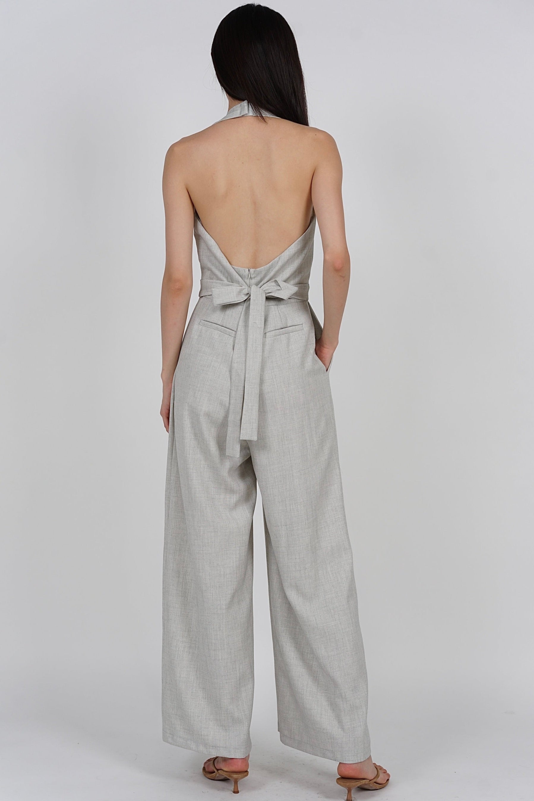 Bare-Back Wrap Jumpsuit in Oat