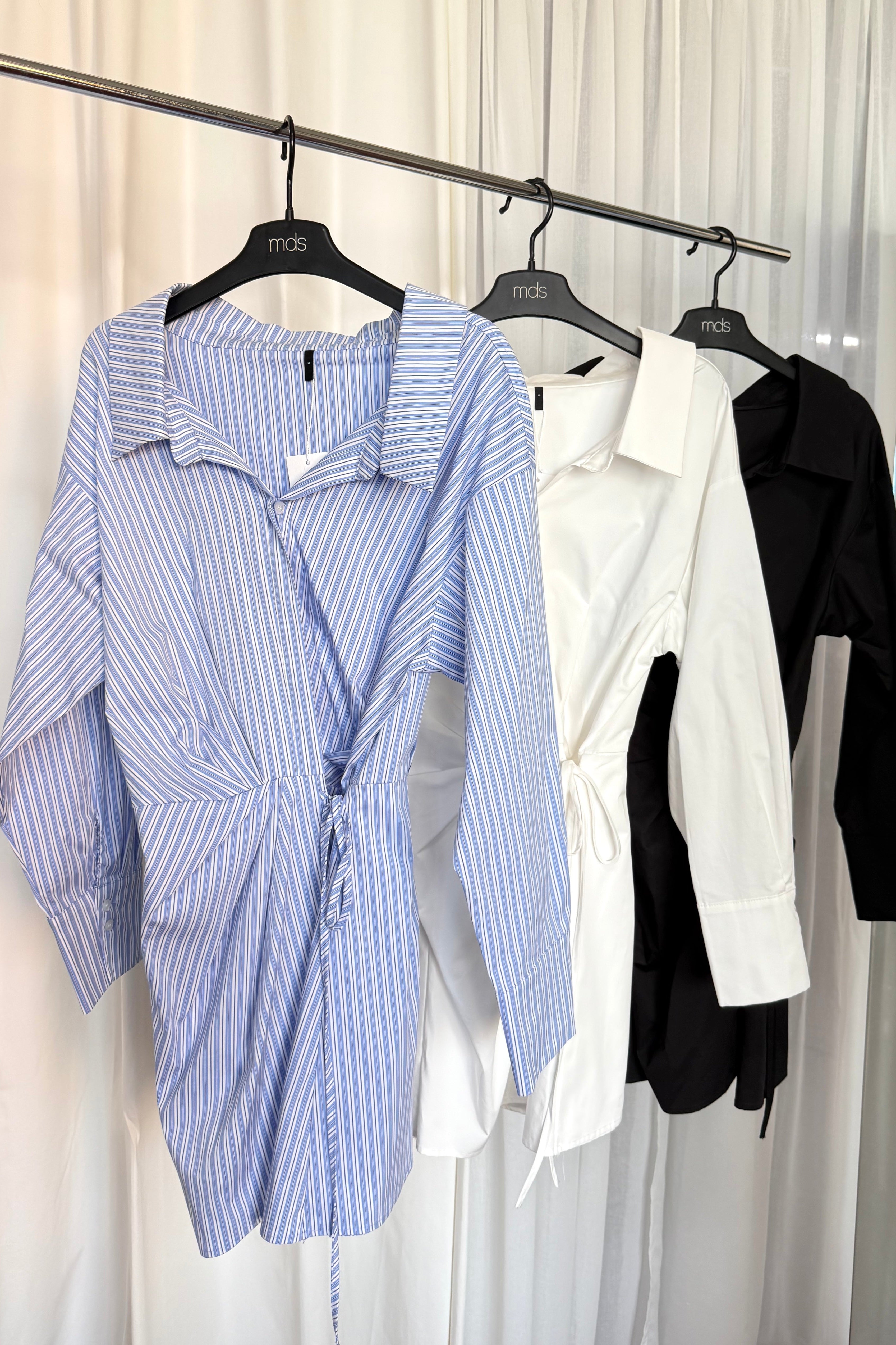 Collar Mini Wrap Dress in Blue Stripes
