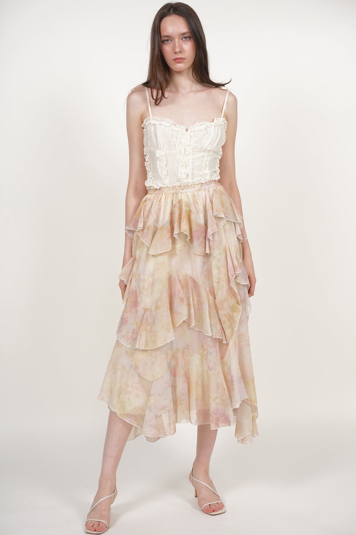Layered Ruffle Flare Skirt in Multi