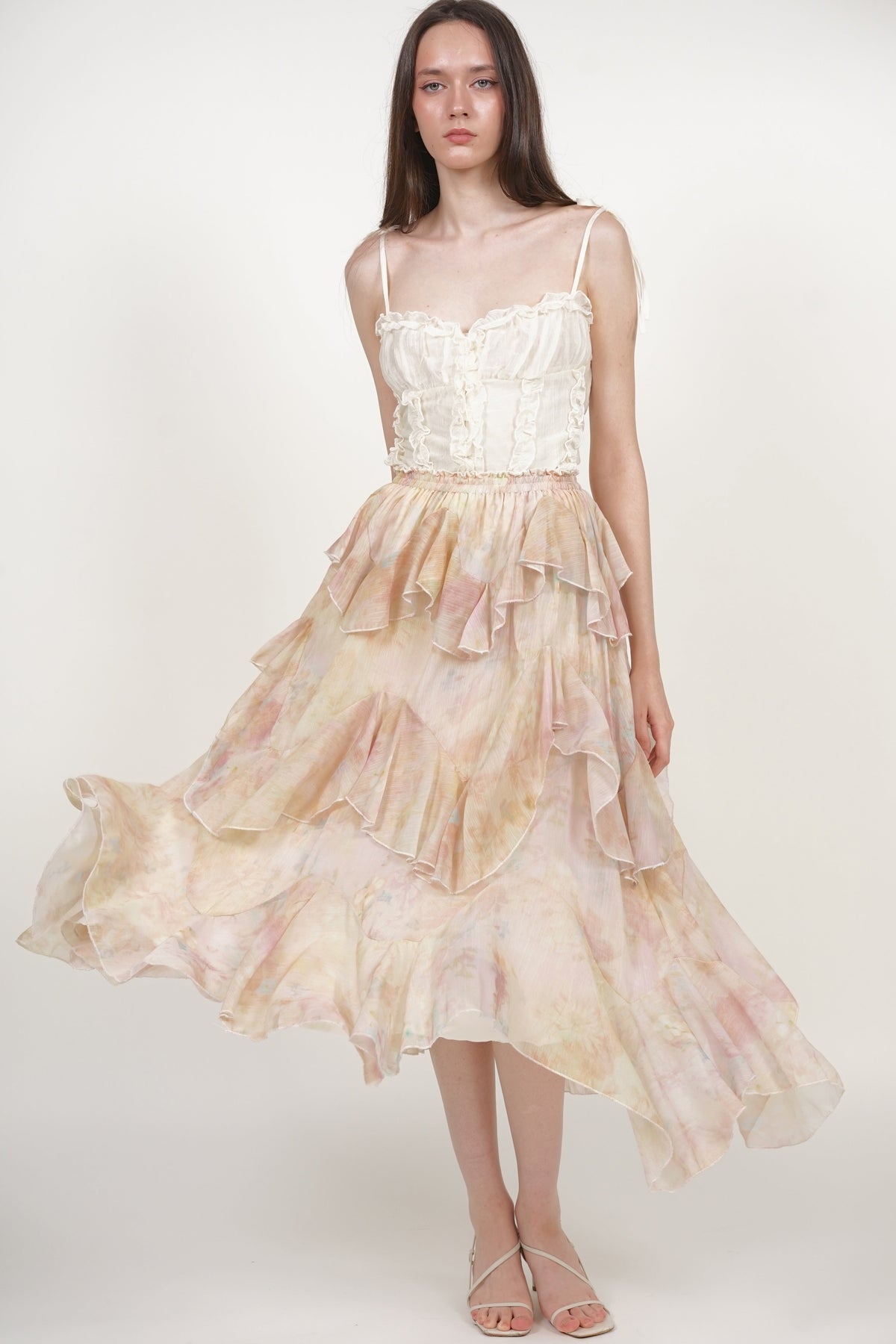 Layered Ruffle Flare Skirt in Multi
