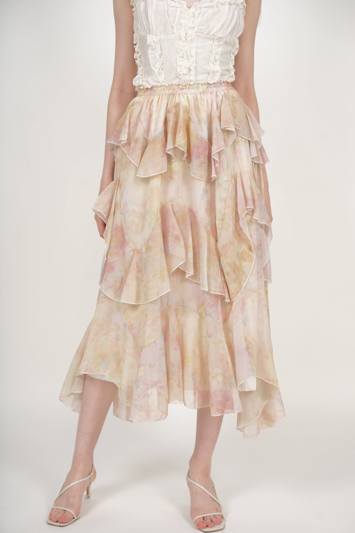 Layered Ruffle Flare Skirt in Multi