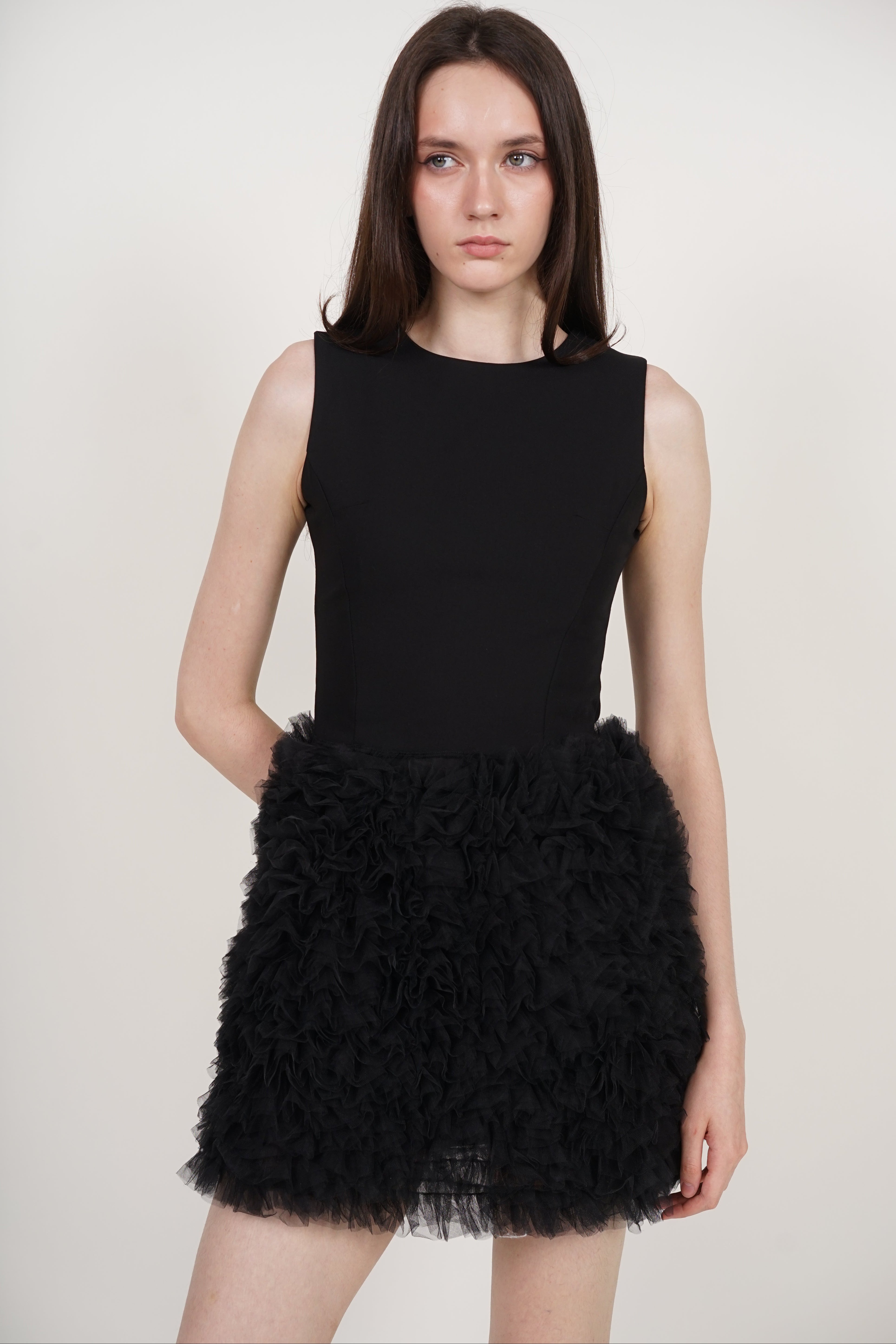 A-Line Mesh Tutu Dress in Black