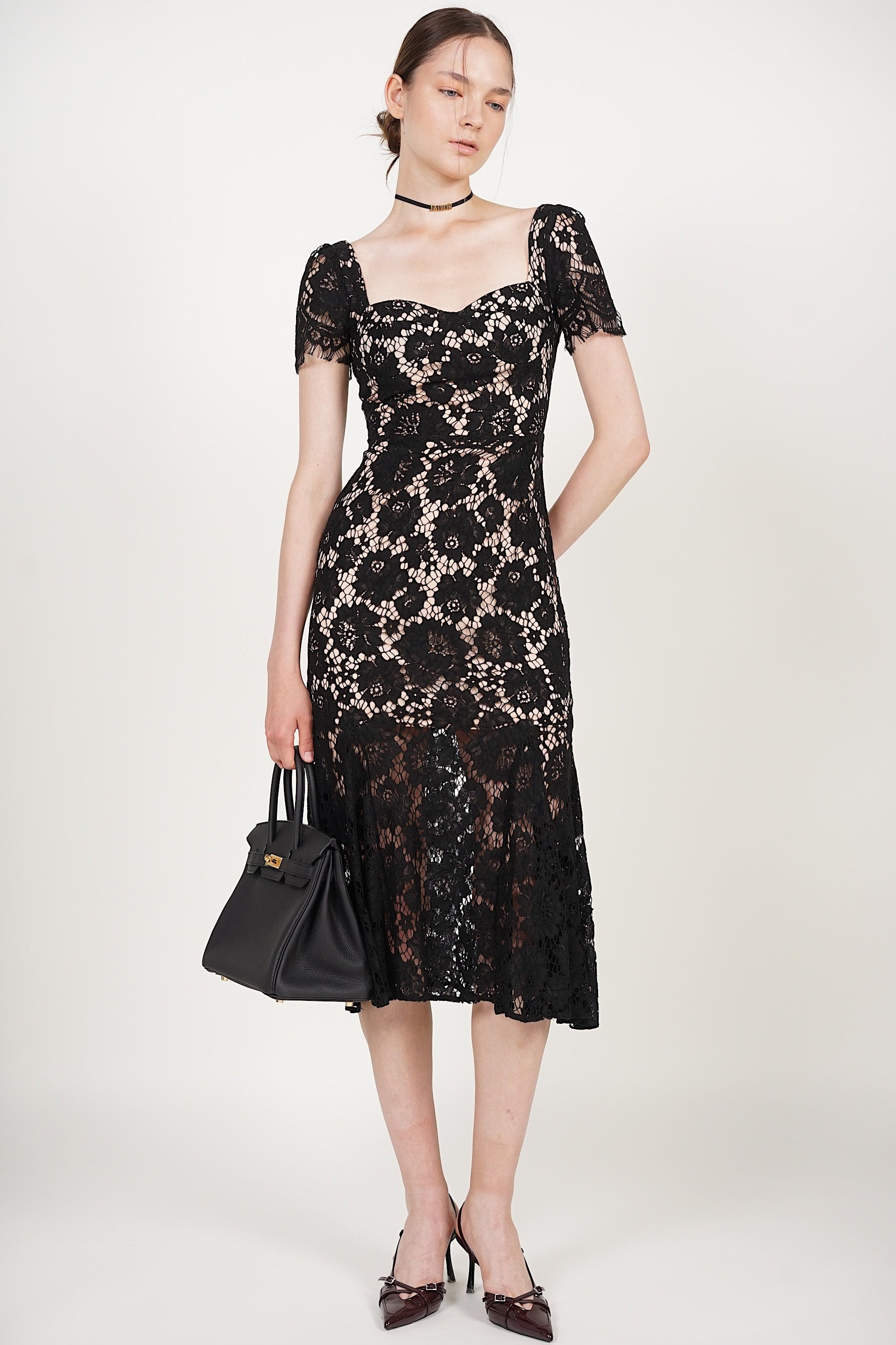 Bustier Midi Dress in Black Lace Bustier Midi Dress in Black Lace