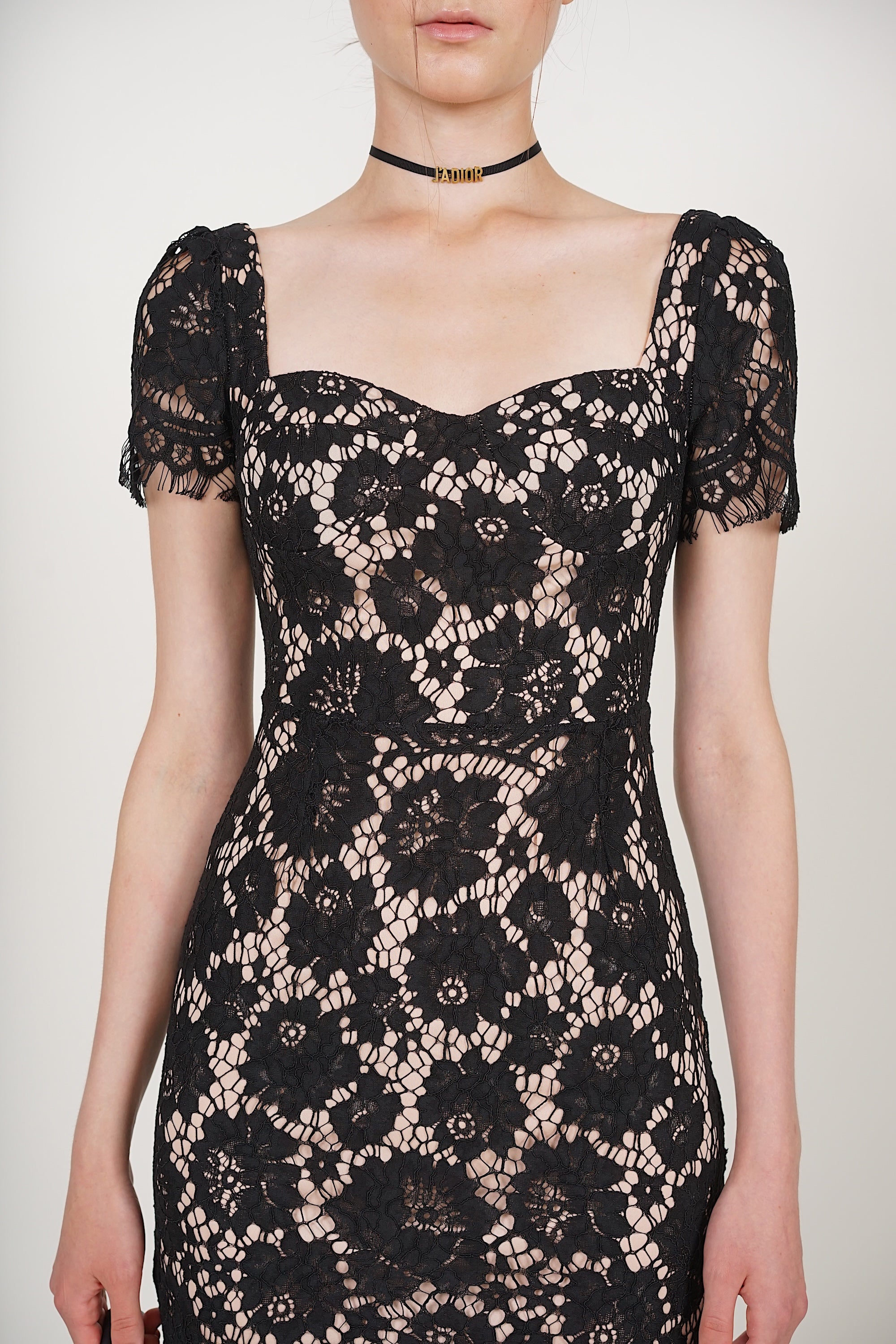 Bustier Midi Dress in Black Lace