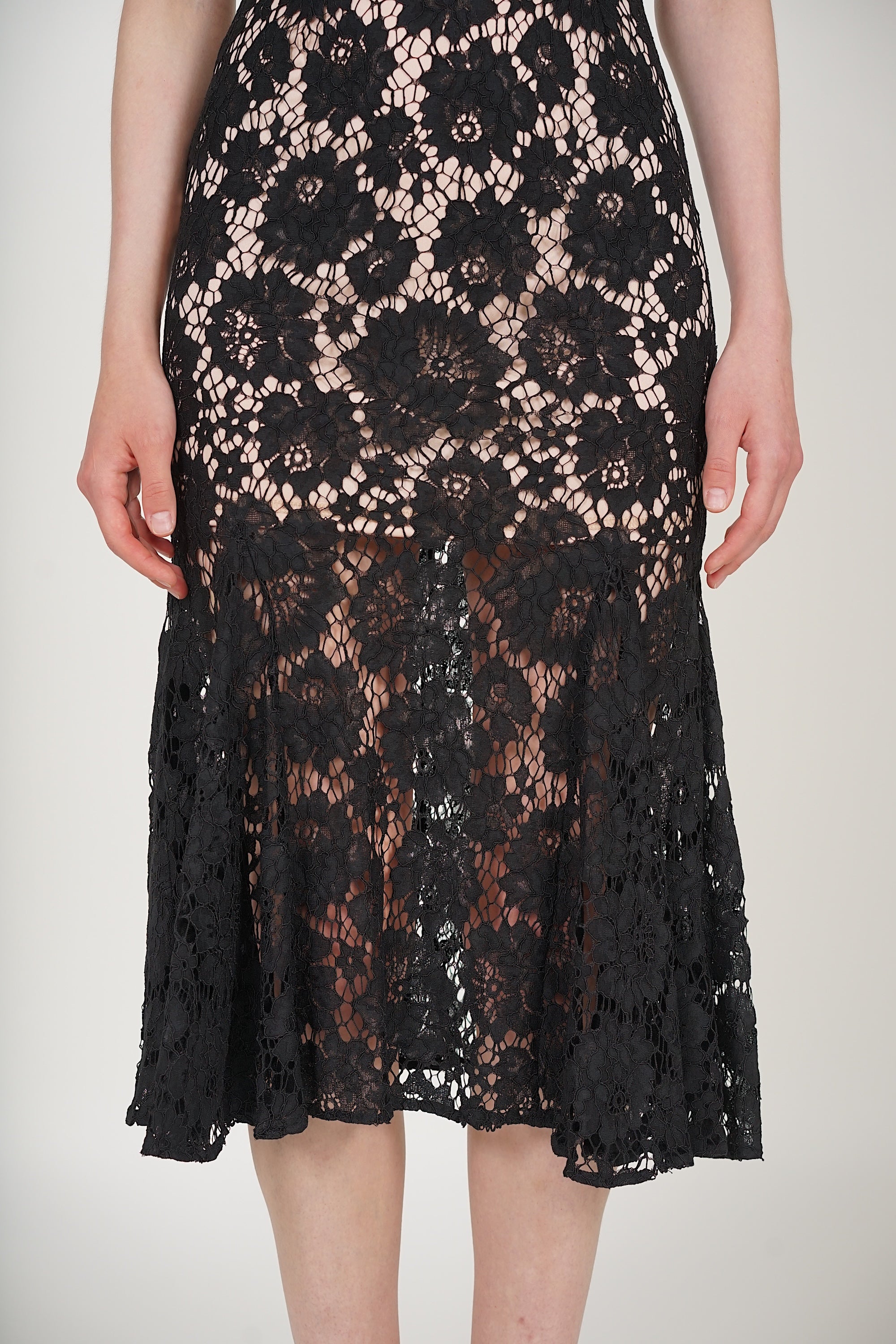 Bustier Midi Dress in Black Lace