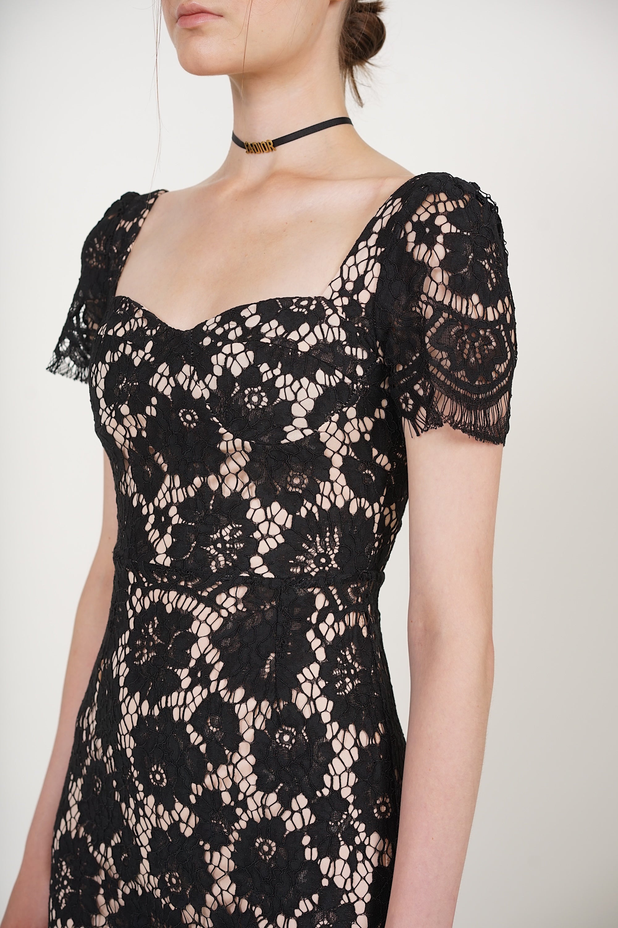 Bustier Midi Dress in Black Lace