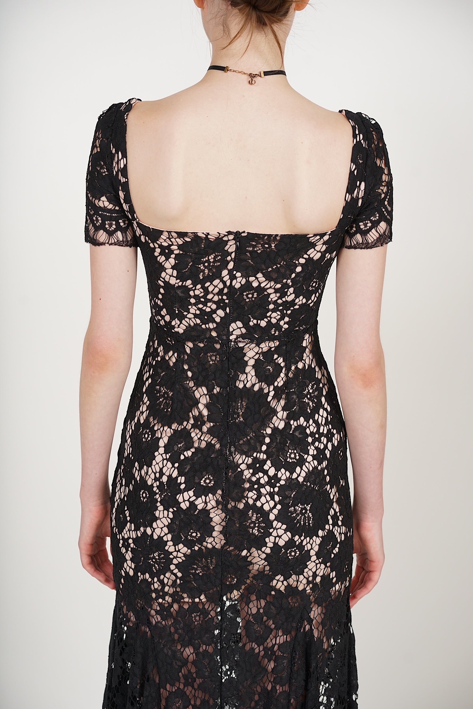 Bustier Midi Dress in Black Lace