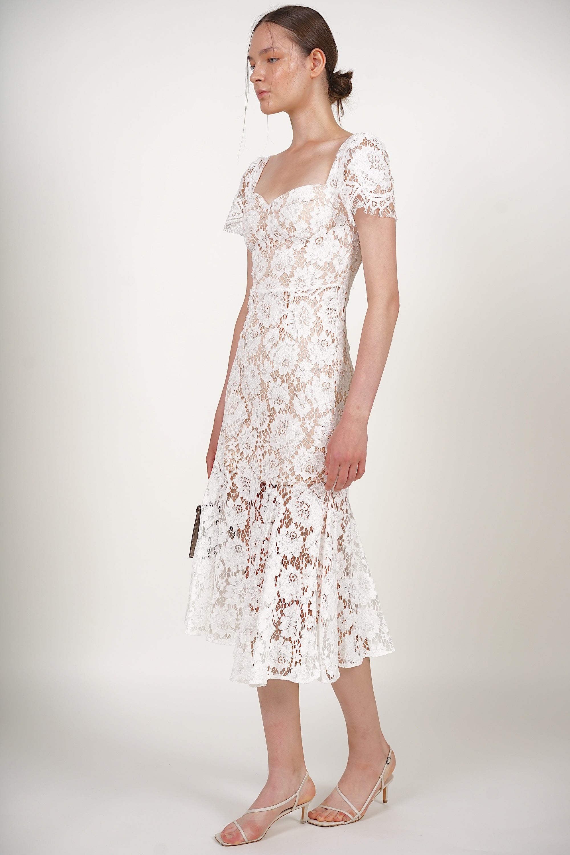 Bustier Midi Dress in White Lace