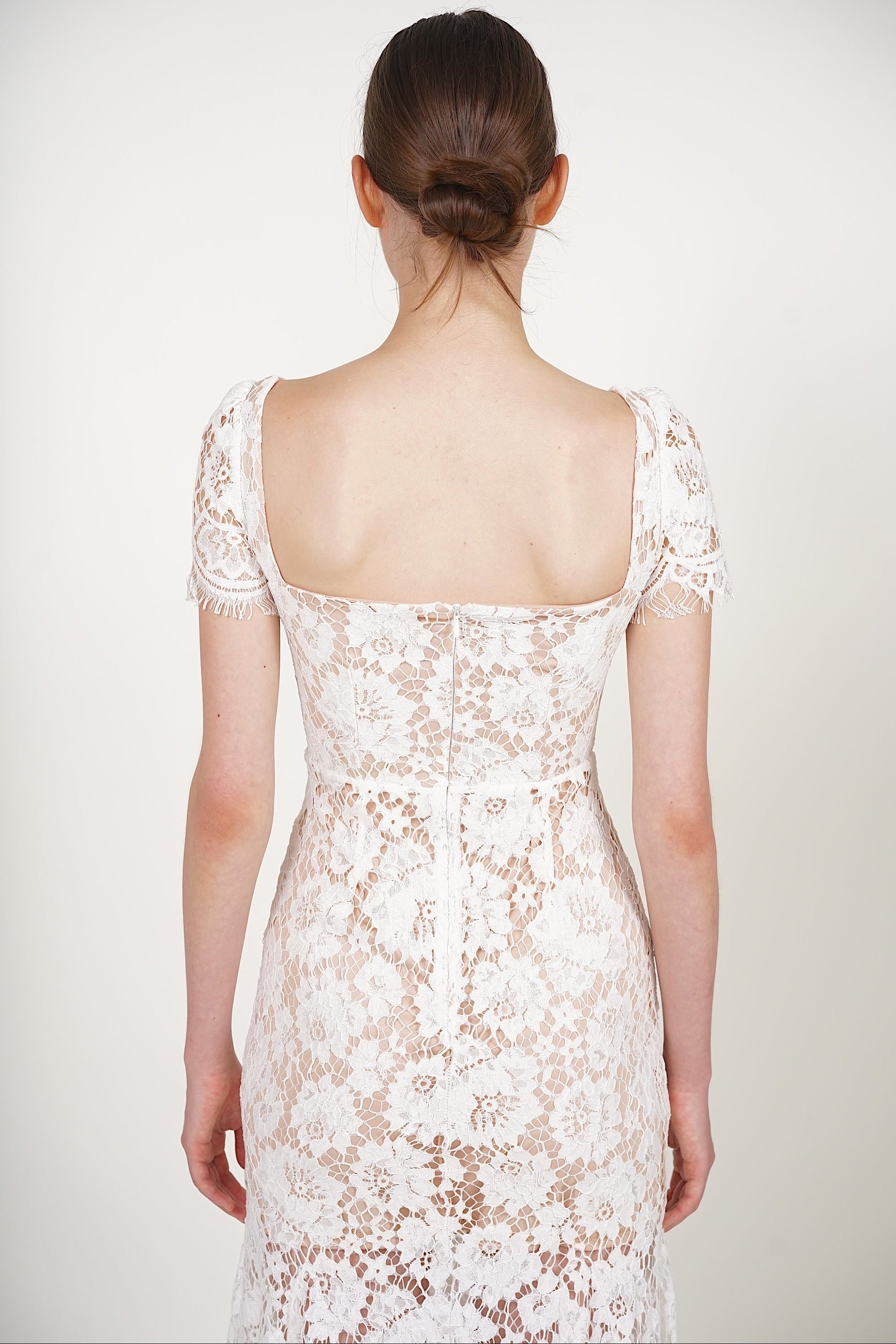 Bustier Midi Dress in White Lace