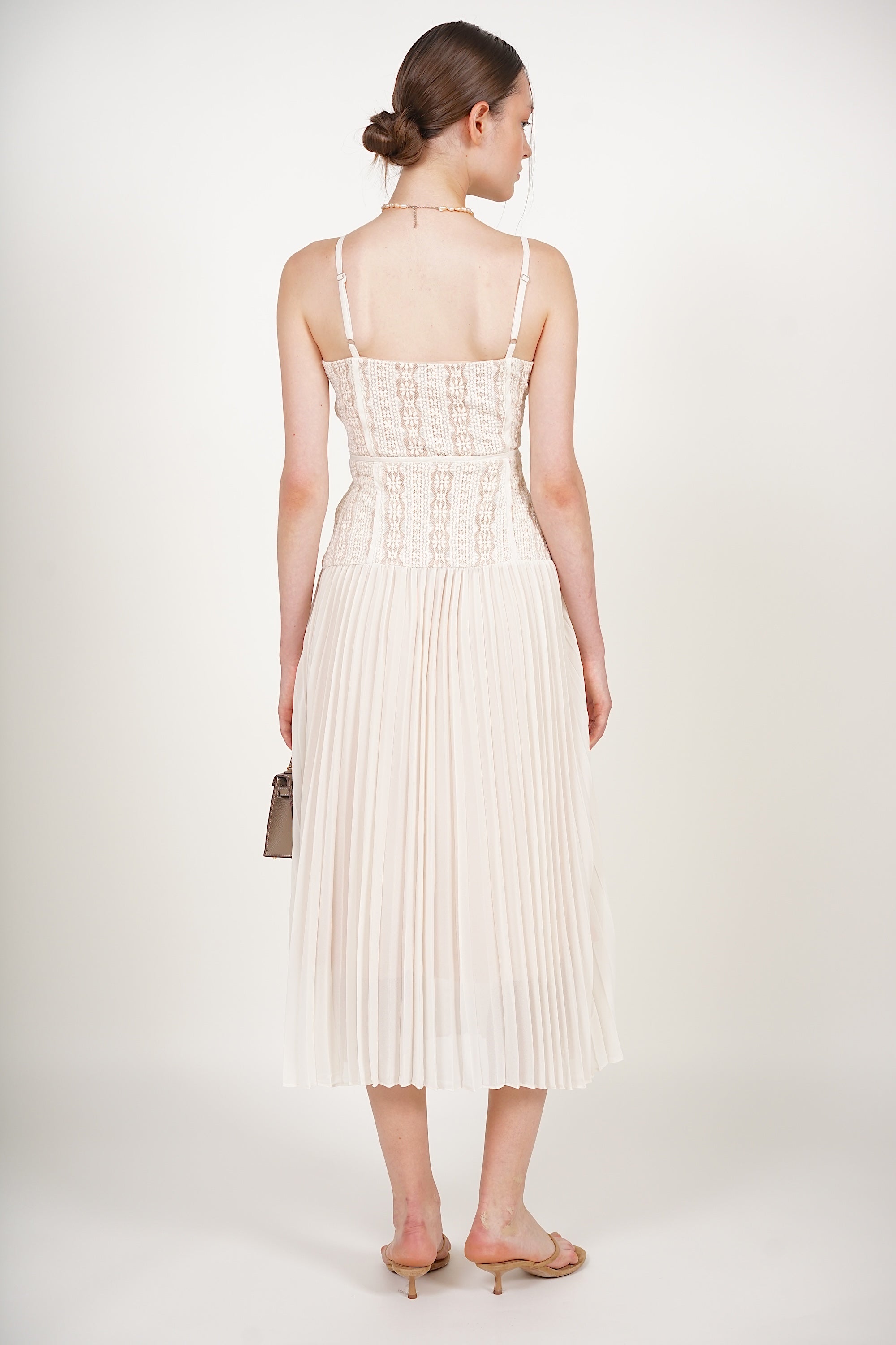 Bustier Pleated Dress in Cream Lace