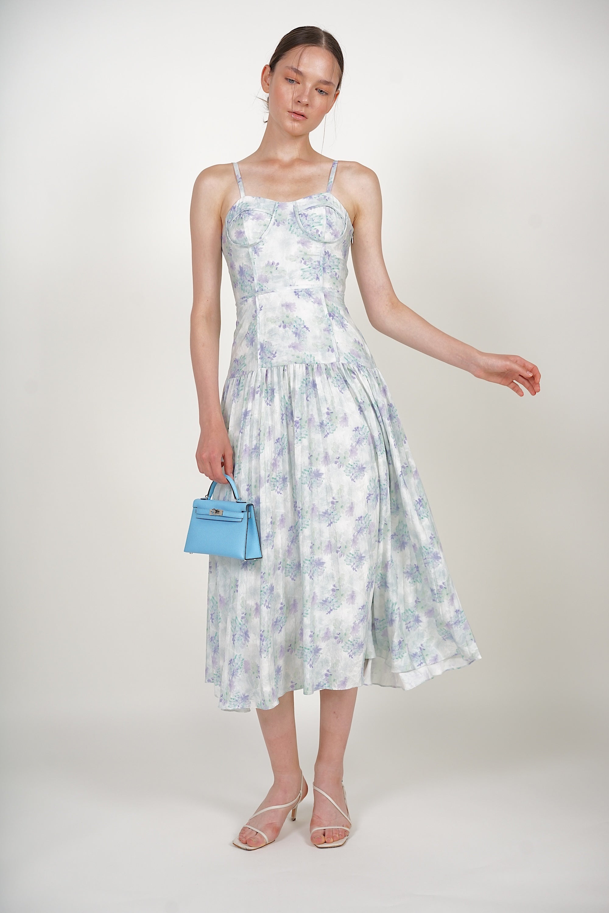 Bustier Pleated Dress in Green Blue