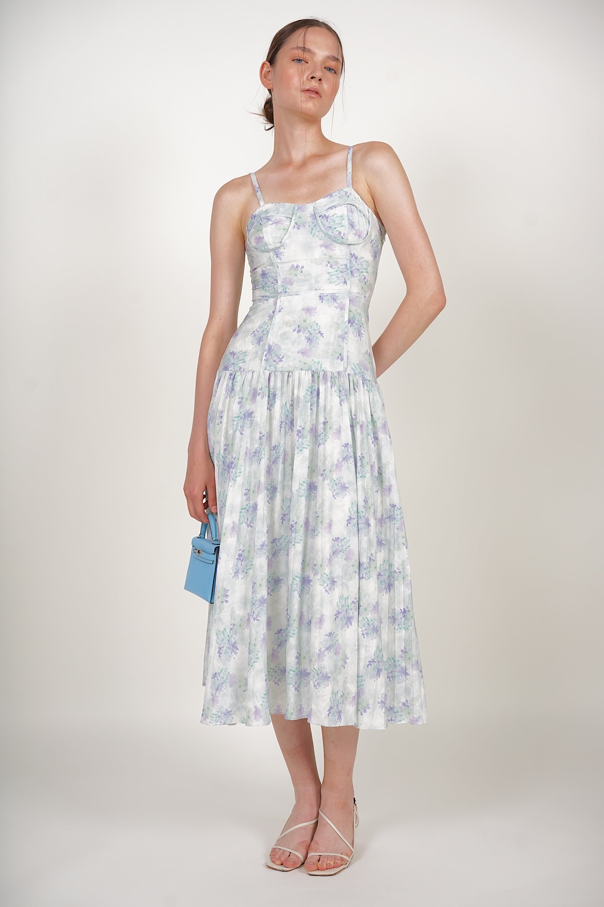 Bustier Pleated Dress in Green Blue