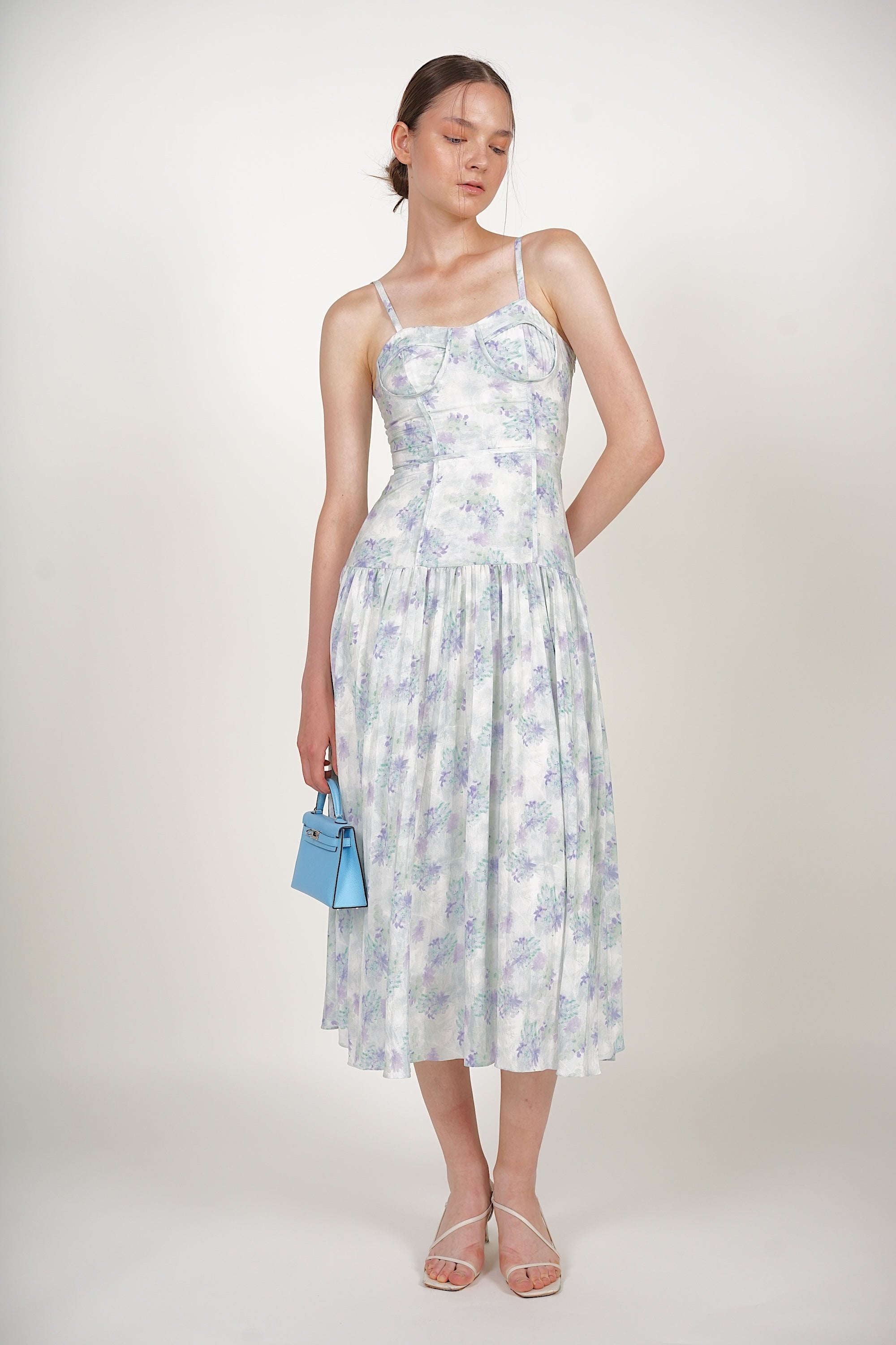 Bustier Pleated Dress in Green Blue