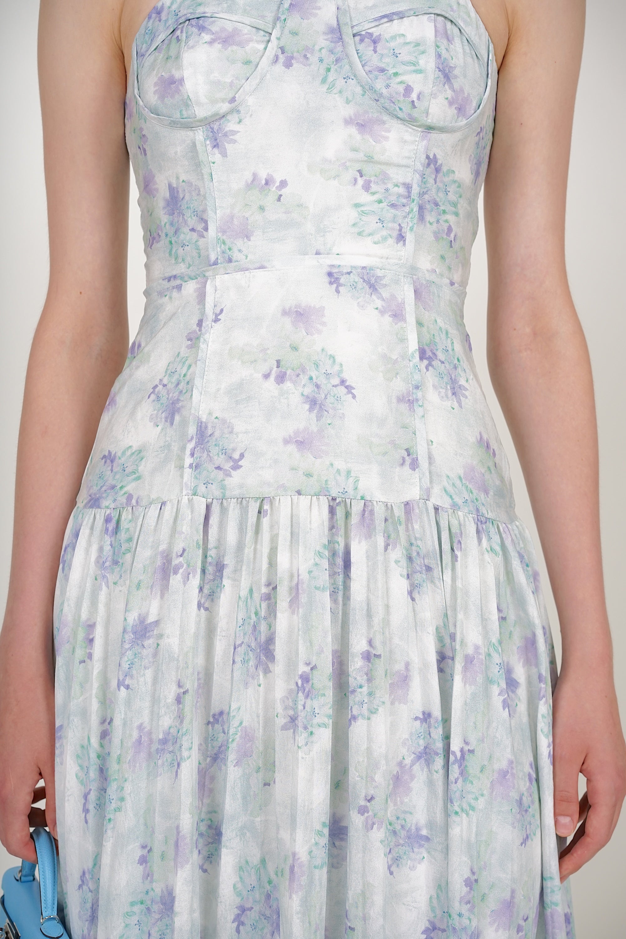 Bustier Pleated Dress in Green Blue