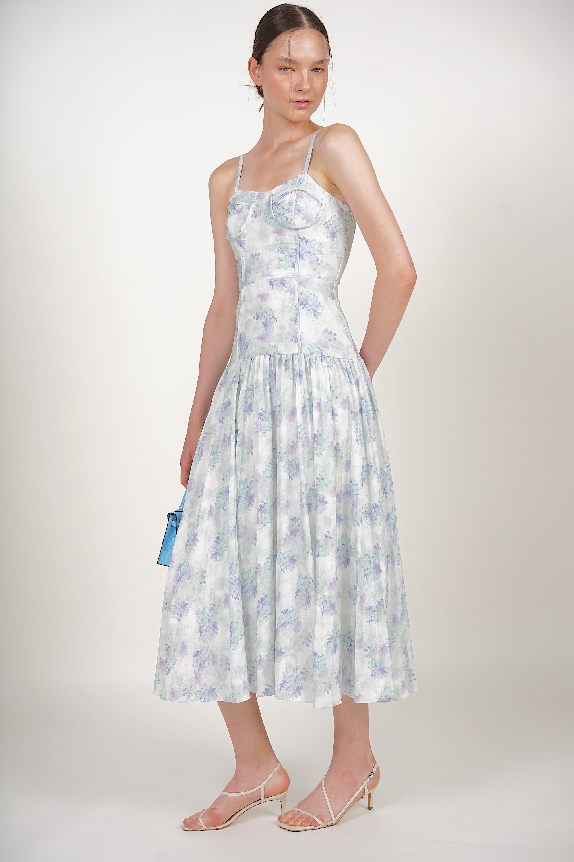 Bustier Pleated Dress in Green Blue