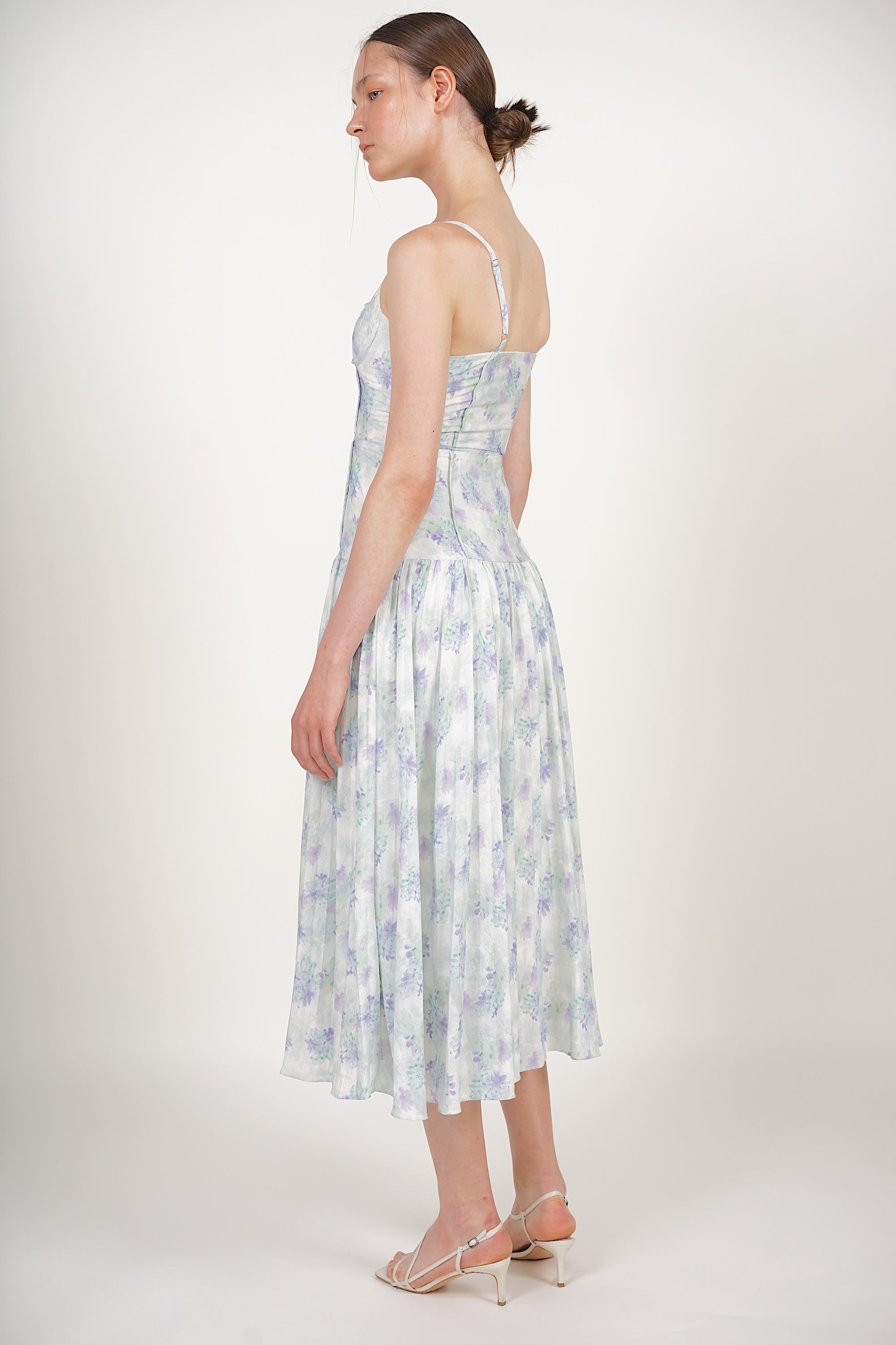 Bustier Pleated Dress in Green Blue