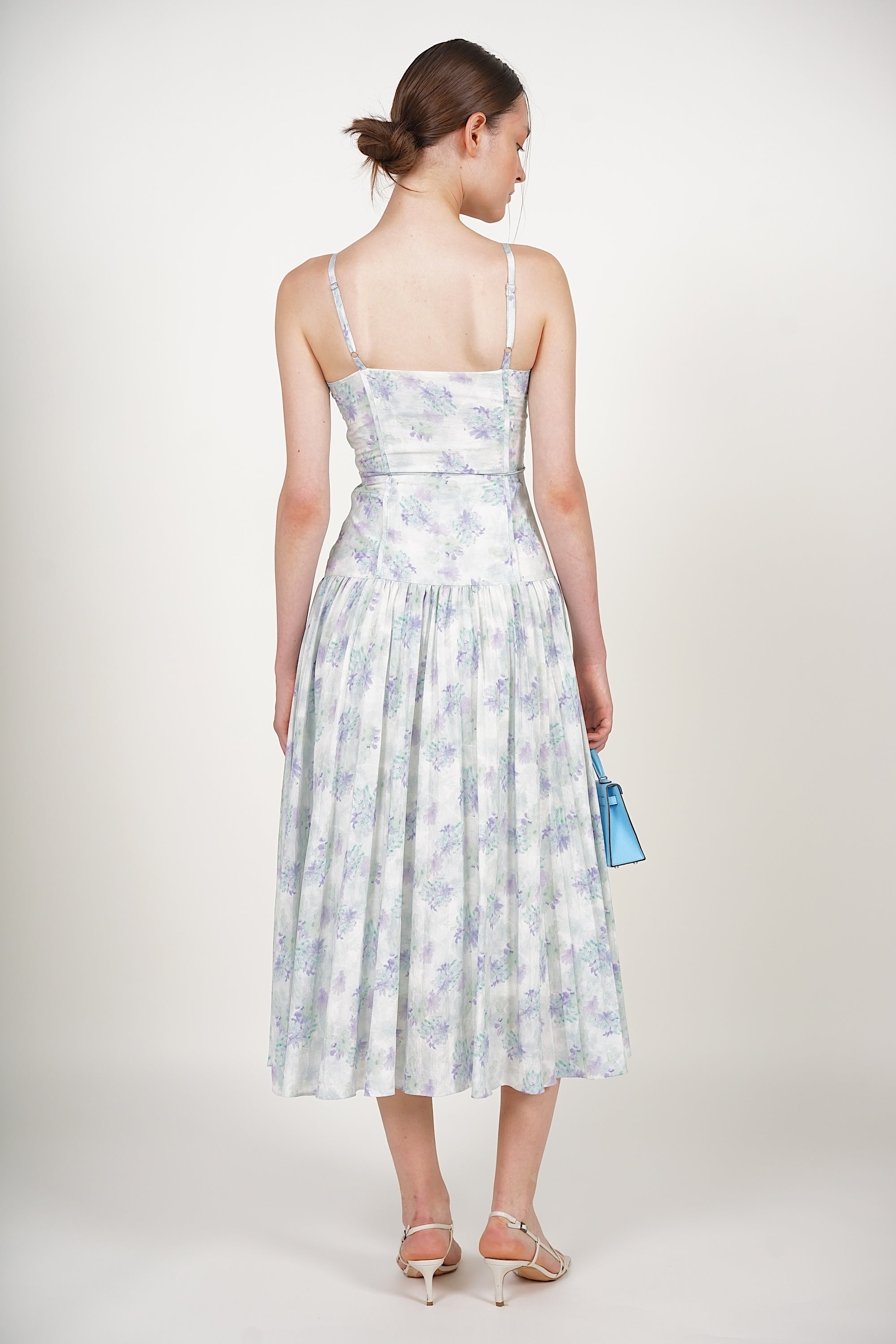 Bustier Pleated Dress in Green Blue