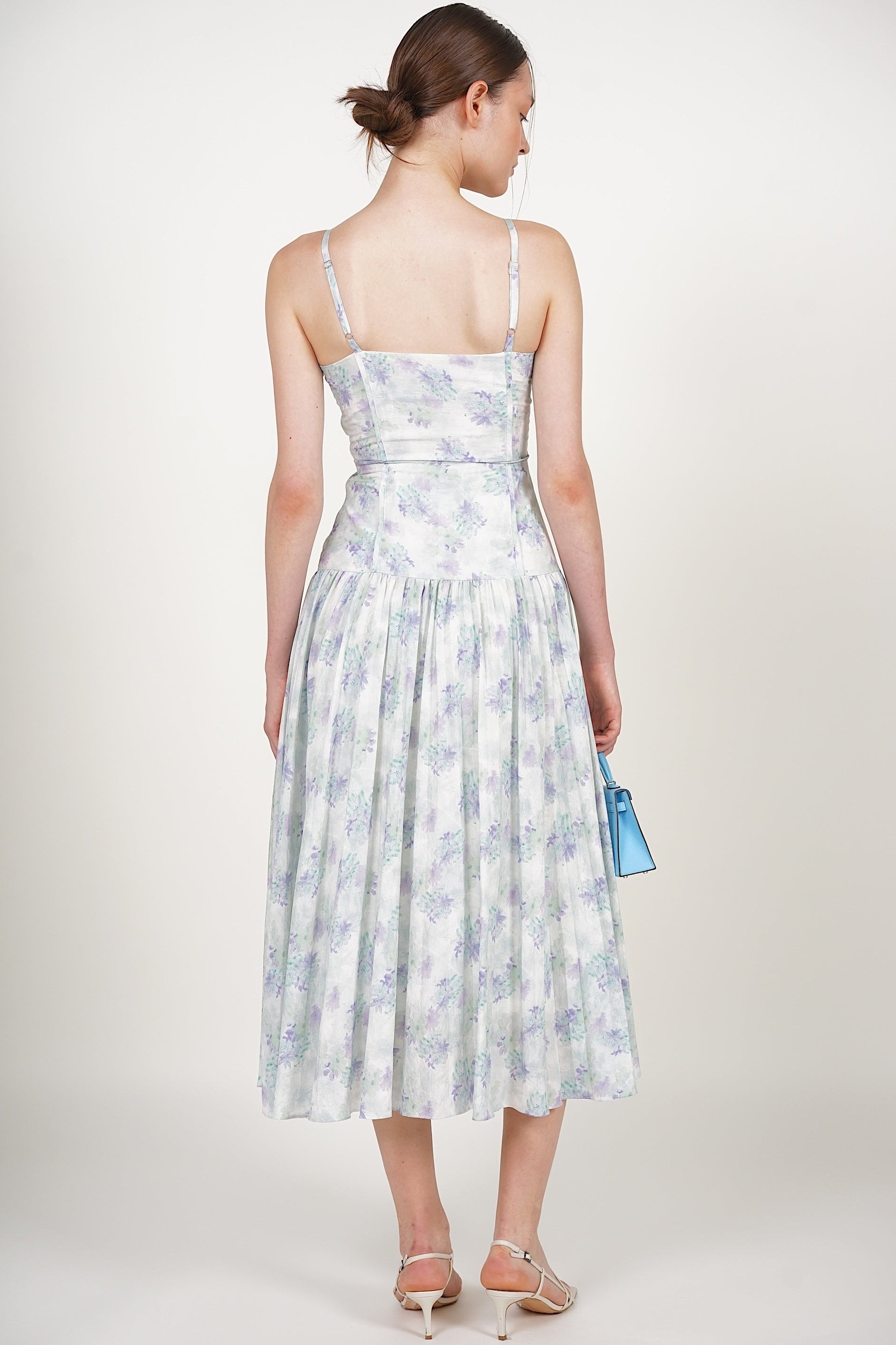 Bustier Pleated Dress in Green Blue