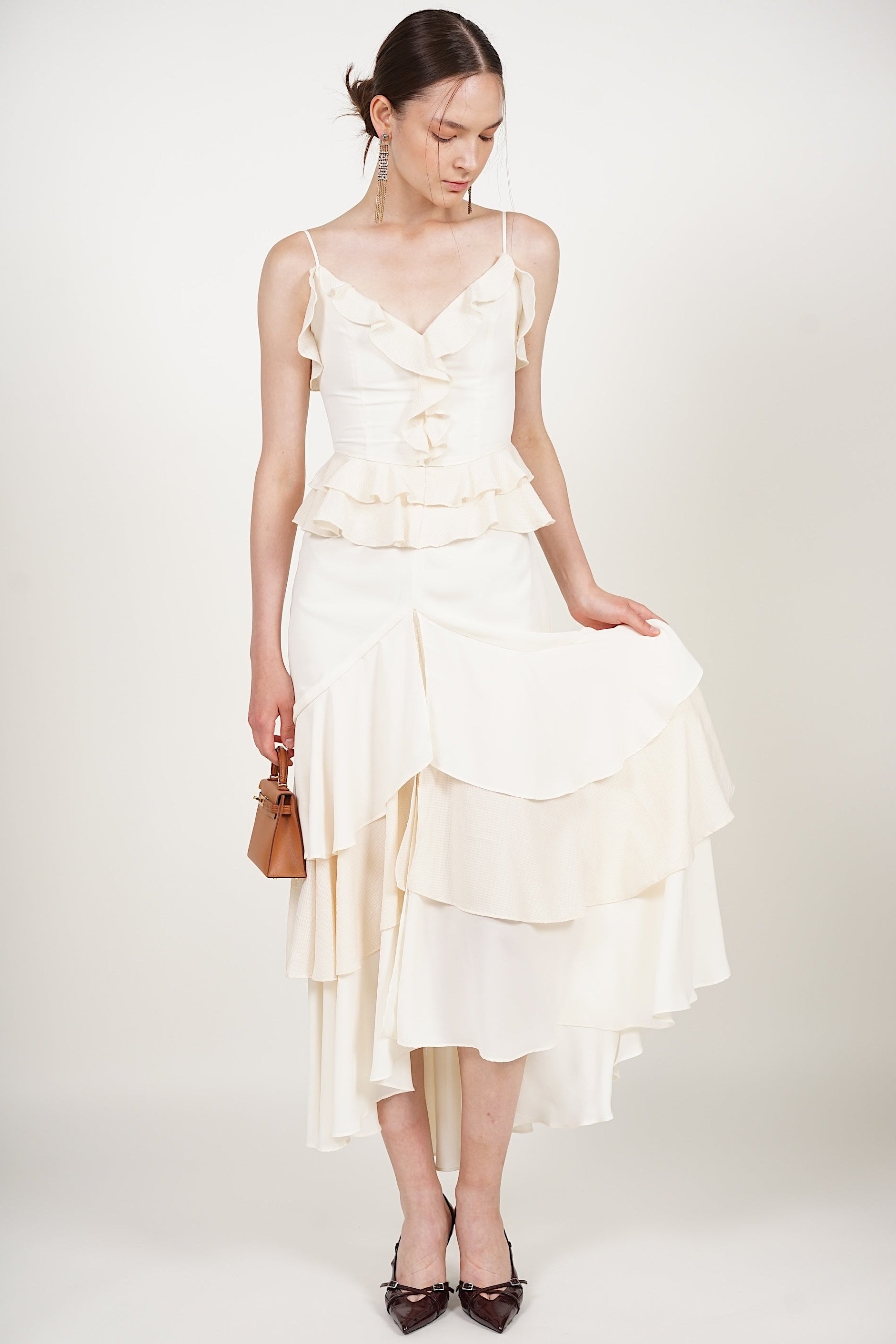 Frilled Maxi Dress in Ecru