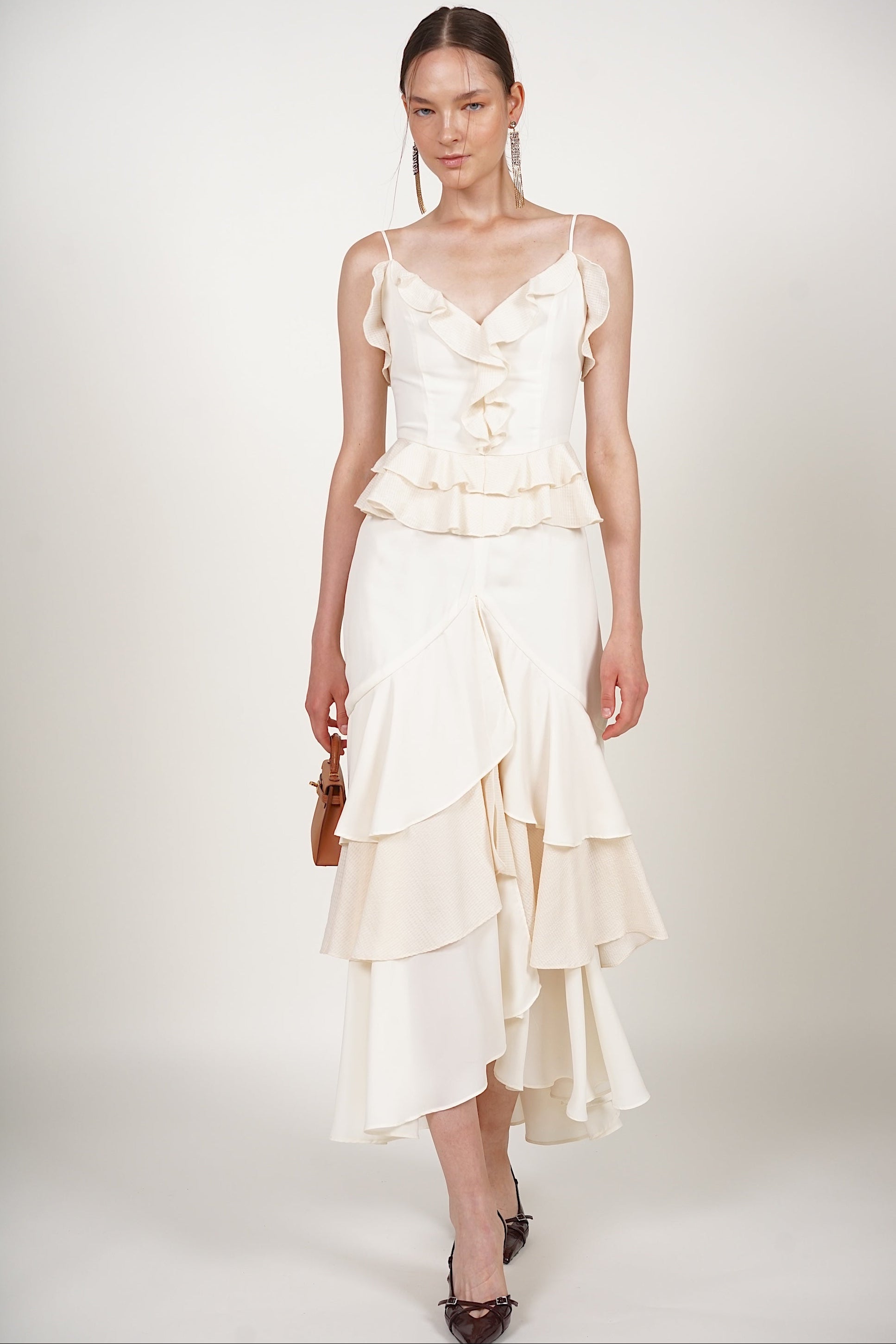 Frilled Maxi Dress in Ecru