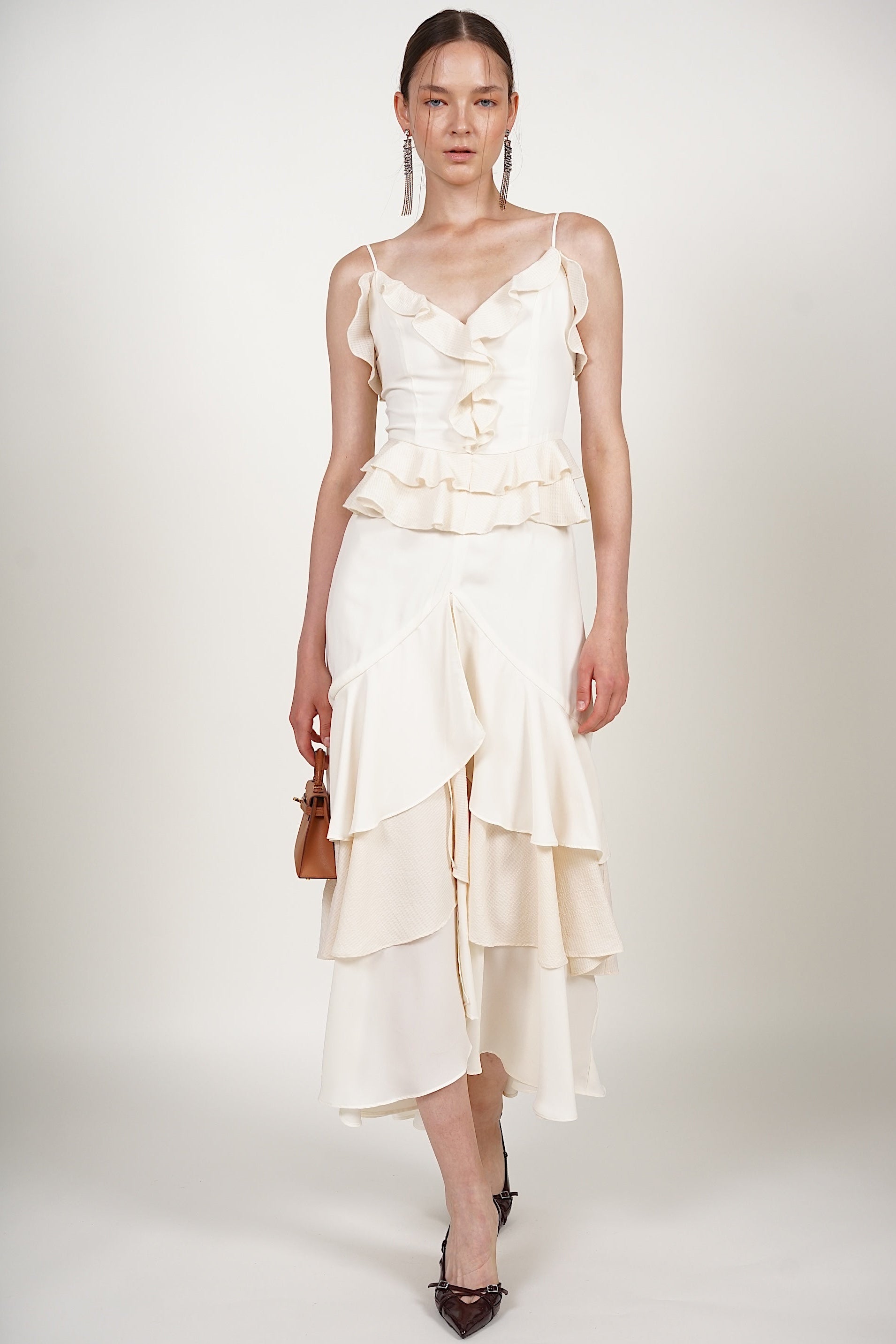 Frilled Maxi Dress in Ecru