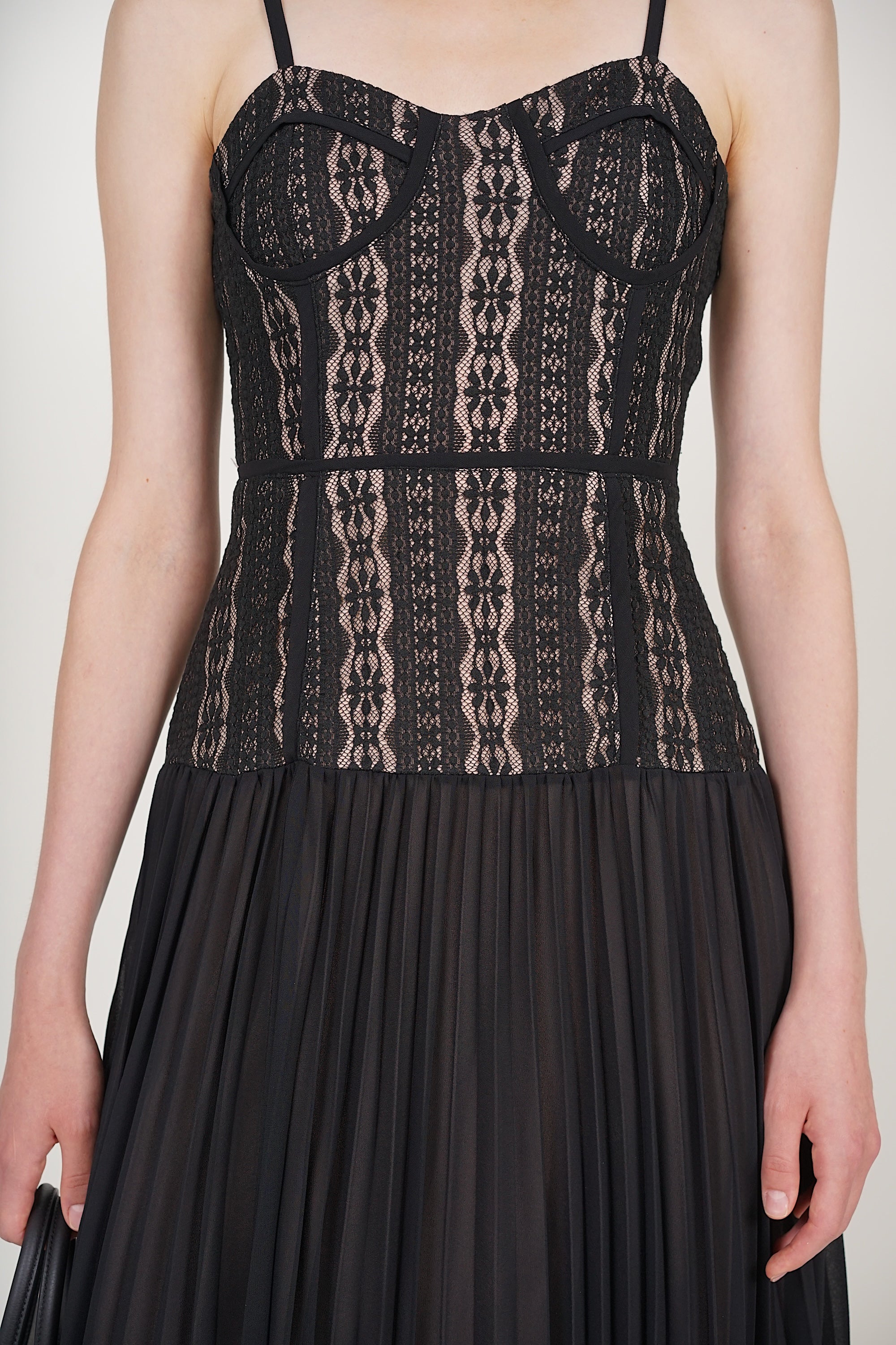 Bustier Pleated Dress in Black Lace