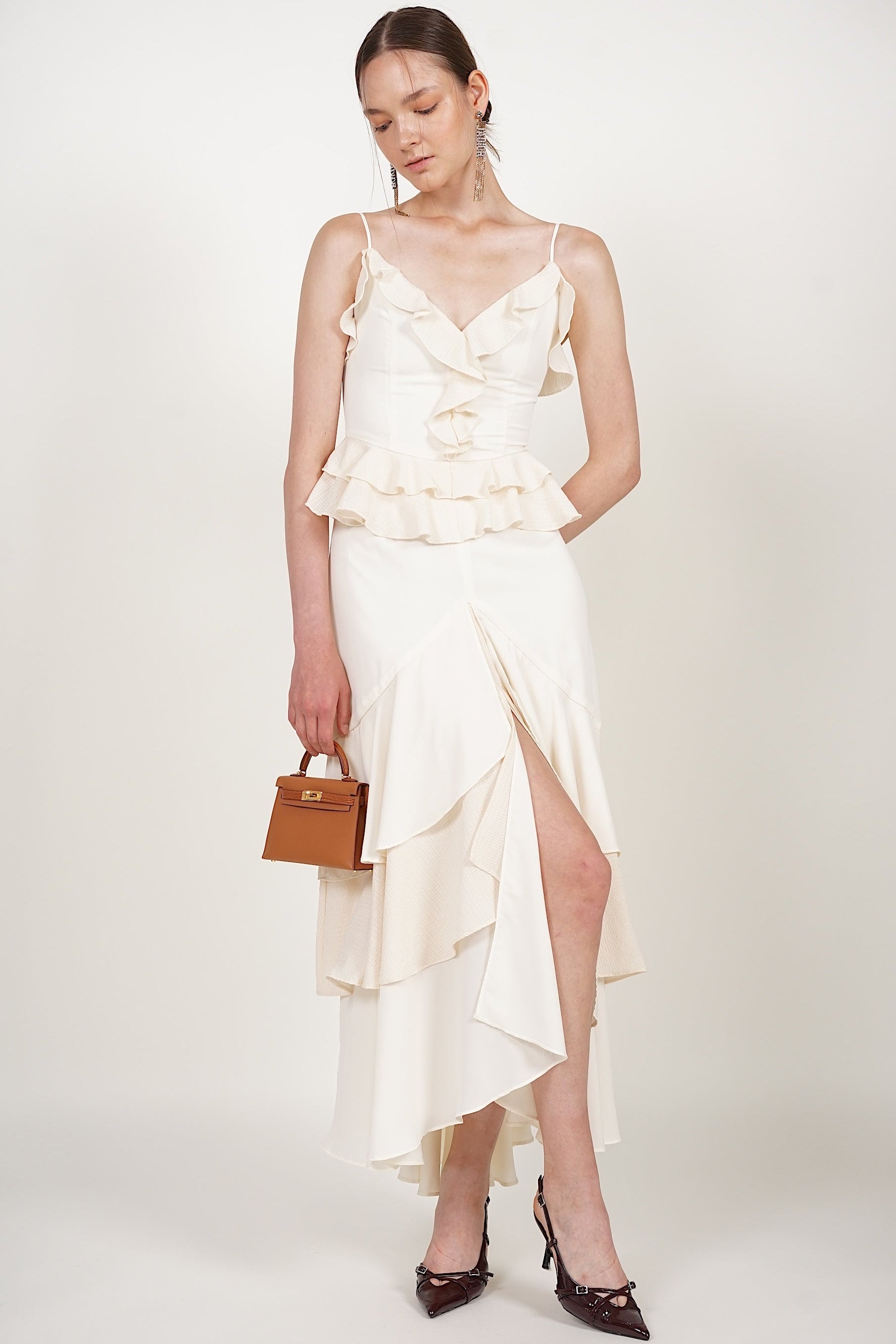 Frilled Maxi Dress in Ecru