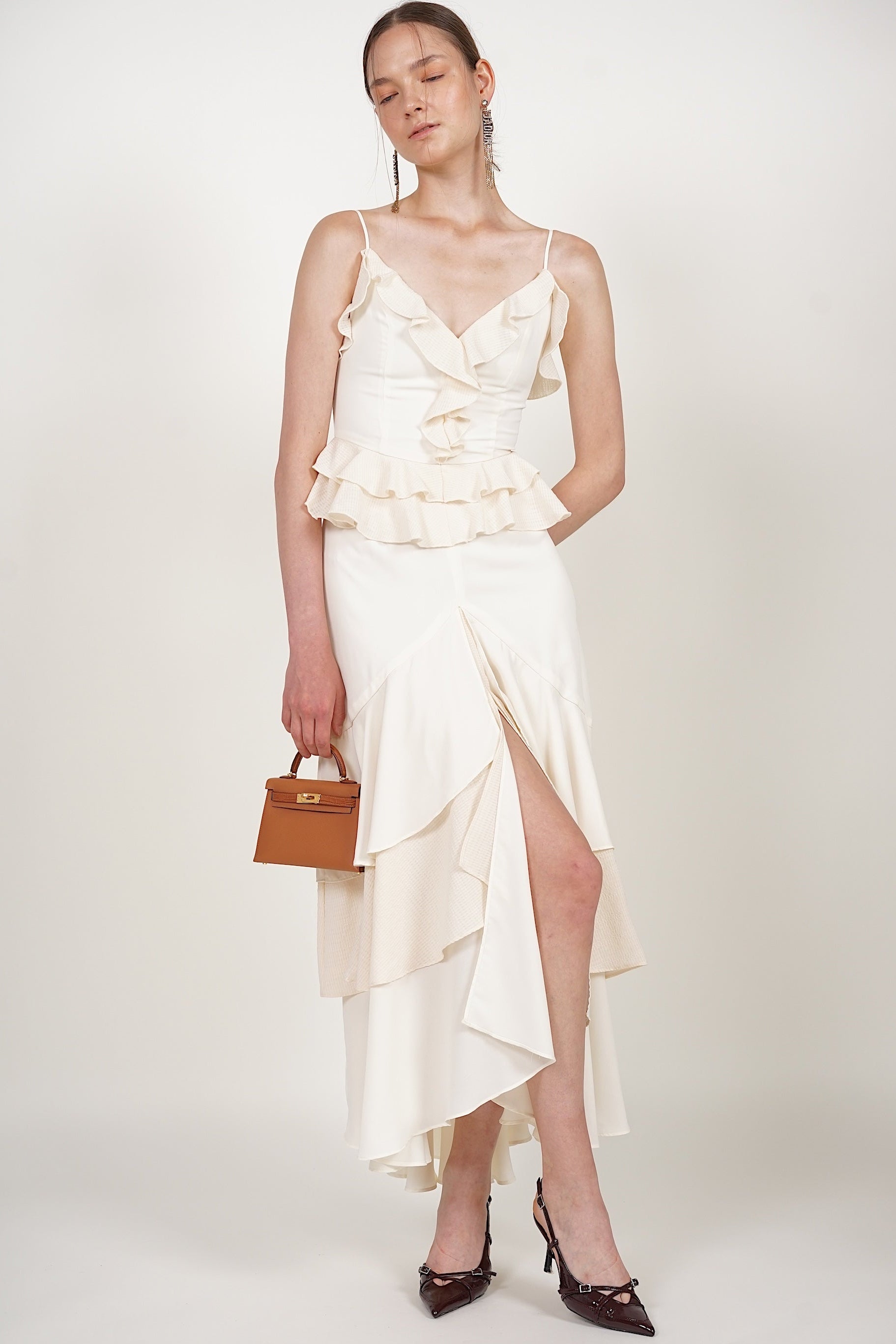 Frilled Maxi Dress in Ecru