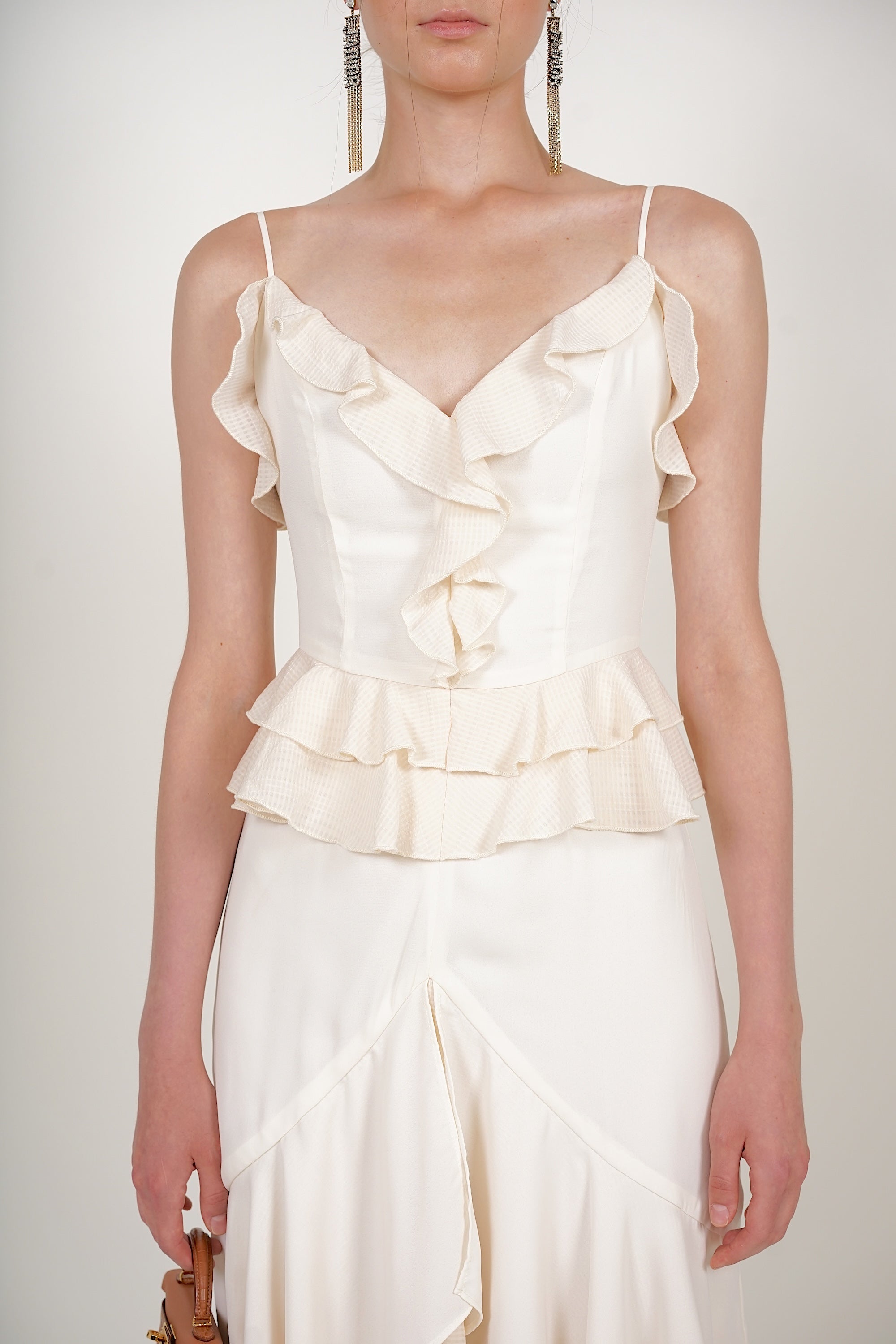 Frilled Maxi Dress in Ecru