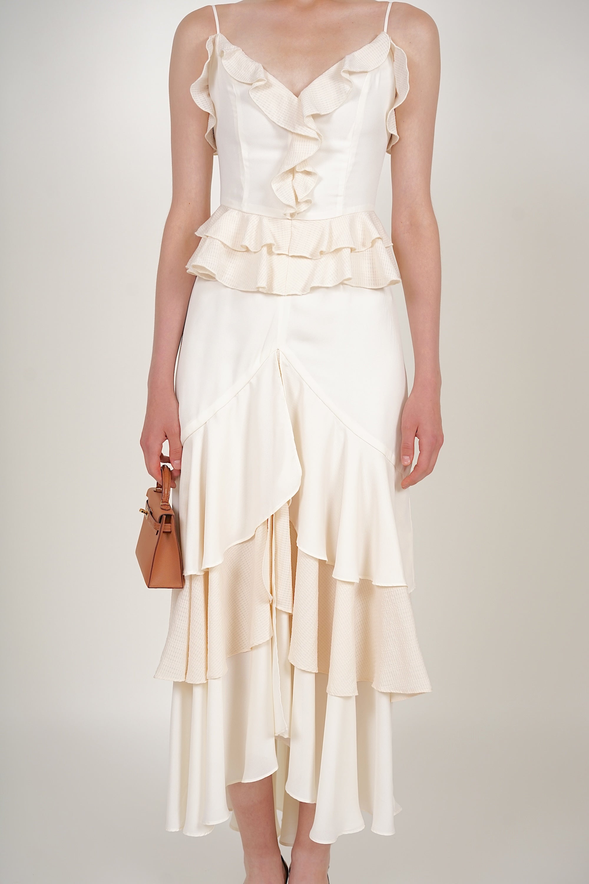 Frilled Maxi Dress in Ecru